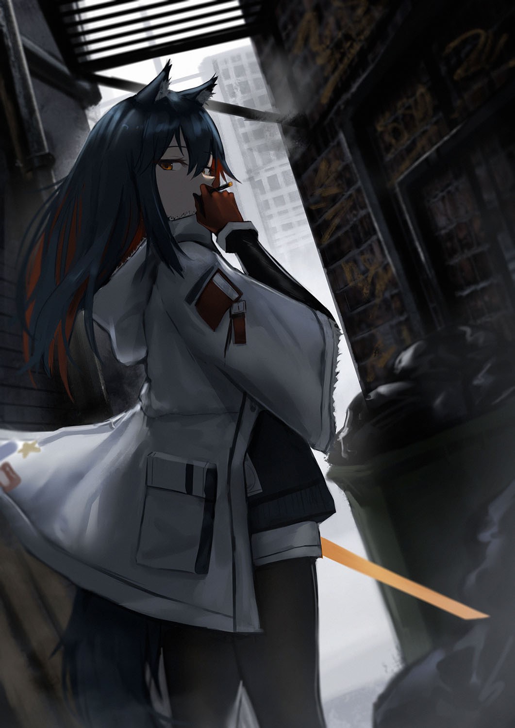 Texas from Arknights in an alleyway HD Phone Wallpaper