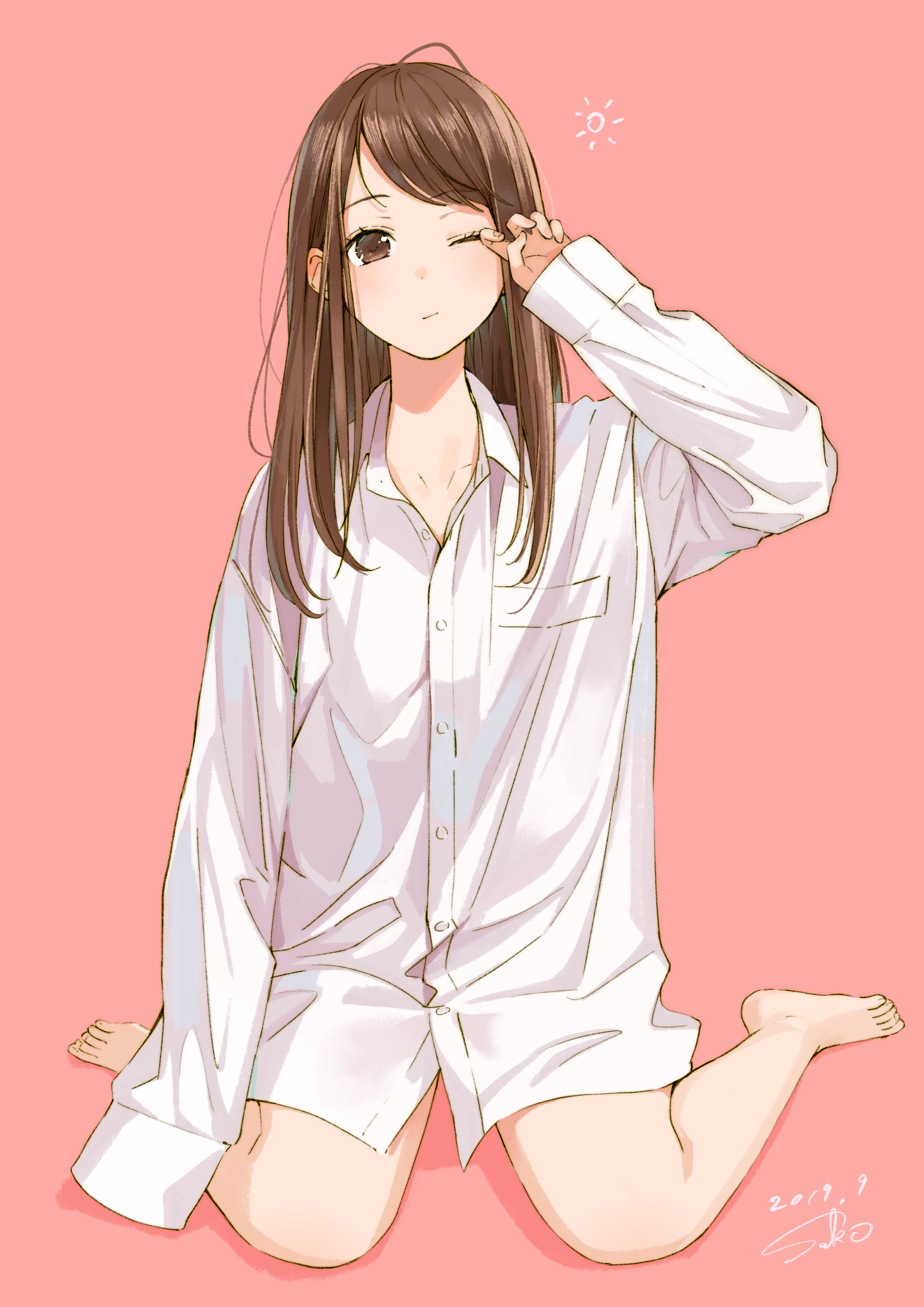 Anime girl in oversized white shirt HD Phone Wallpaper