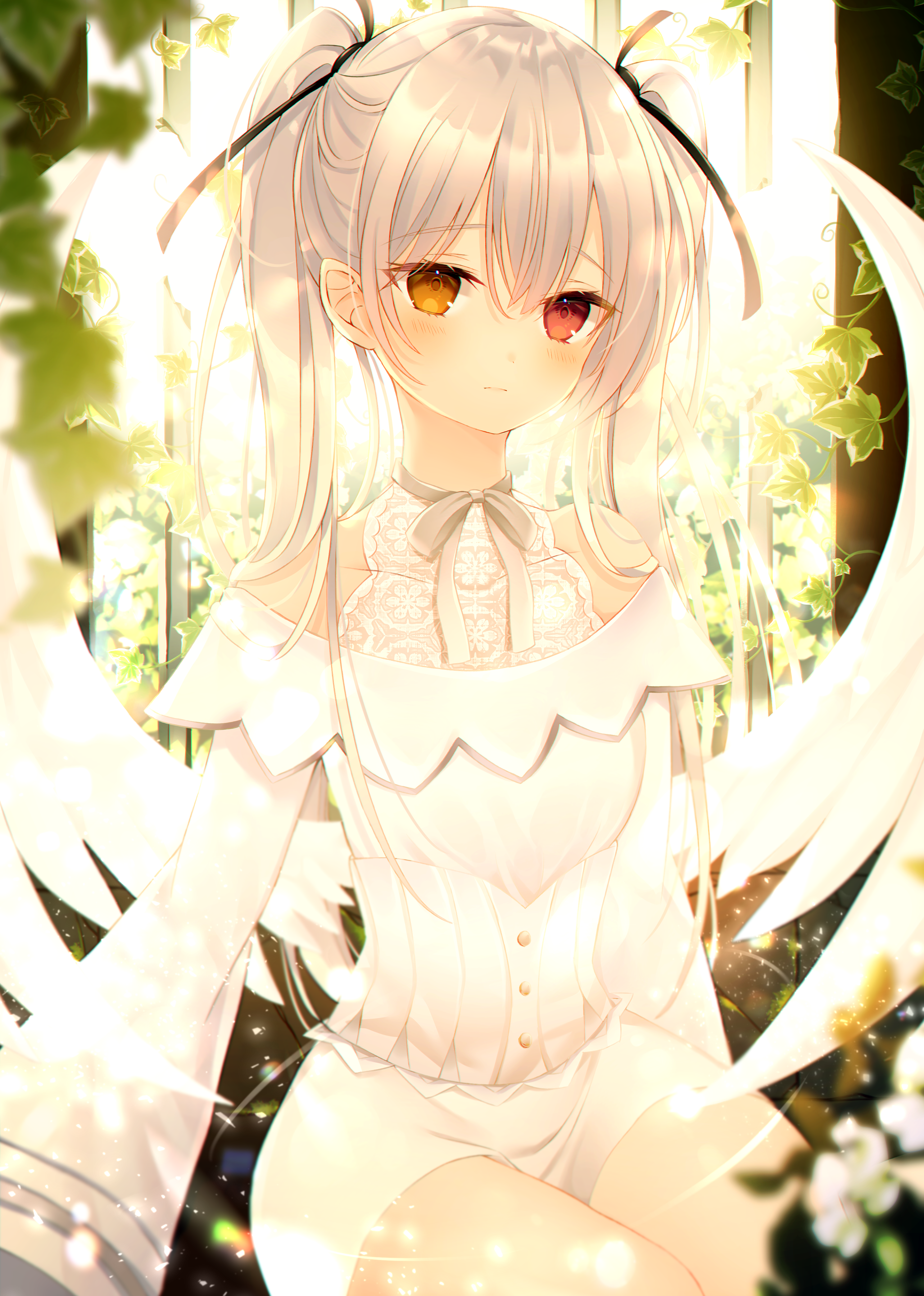 Anime girl with heterochromia and wings HD Phone Wallpaper