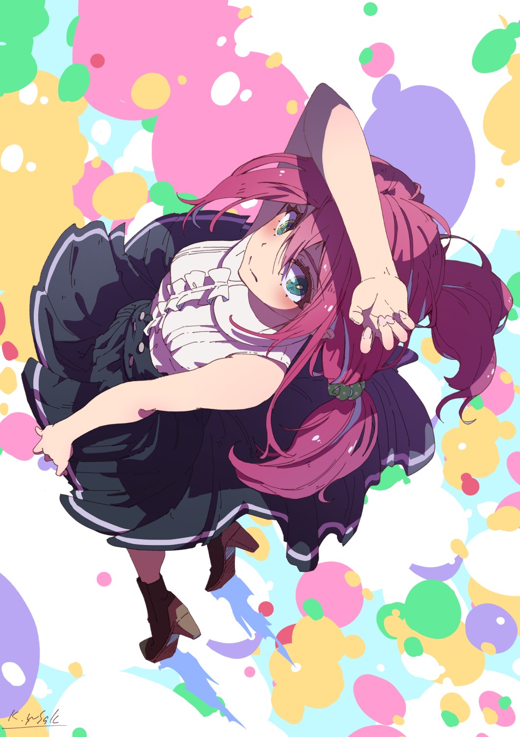Anime girl with pink hair and green eyes HD Phone Wallpaper