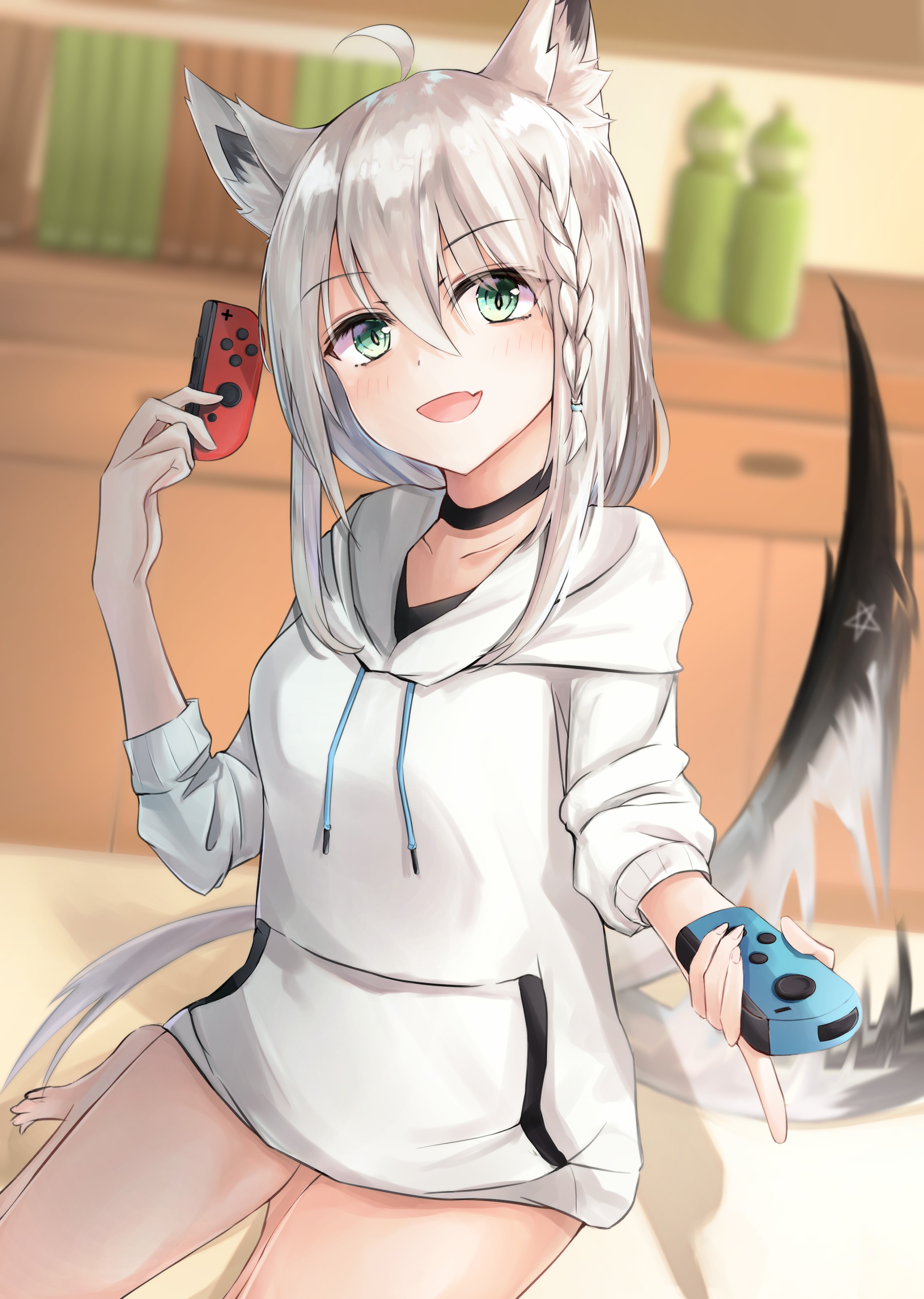 Shirakami Fubuki from Hololive playing video games HD Phone Wallpaper