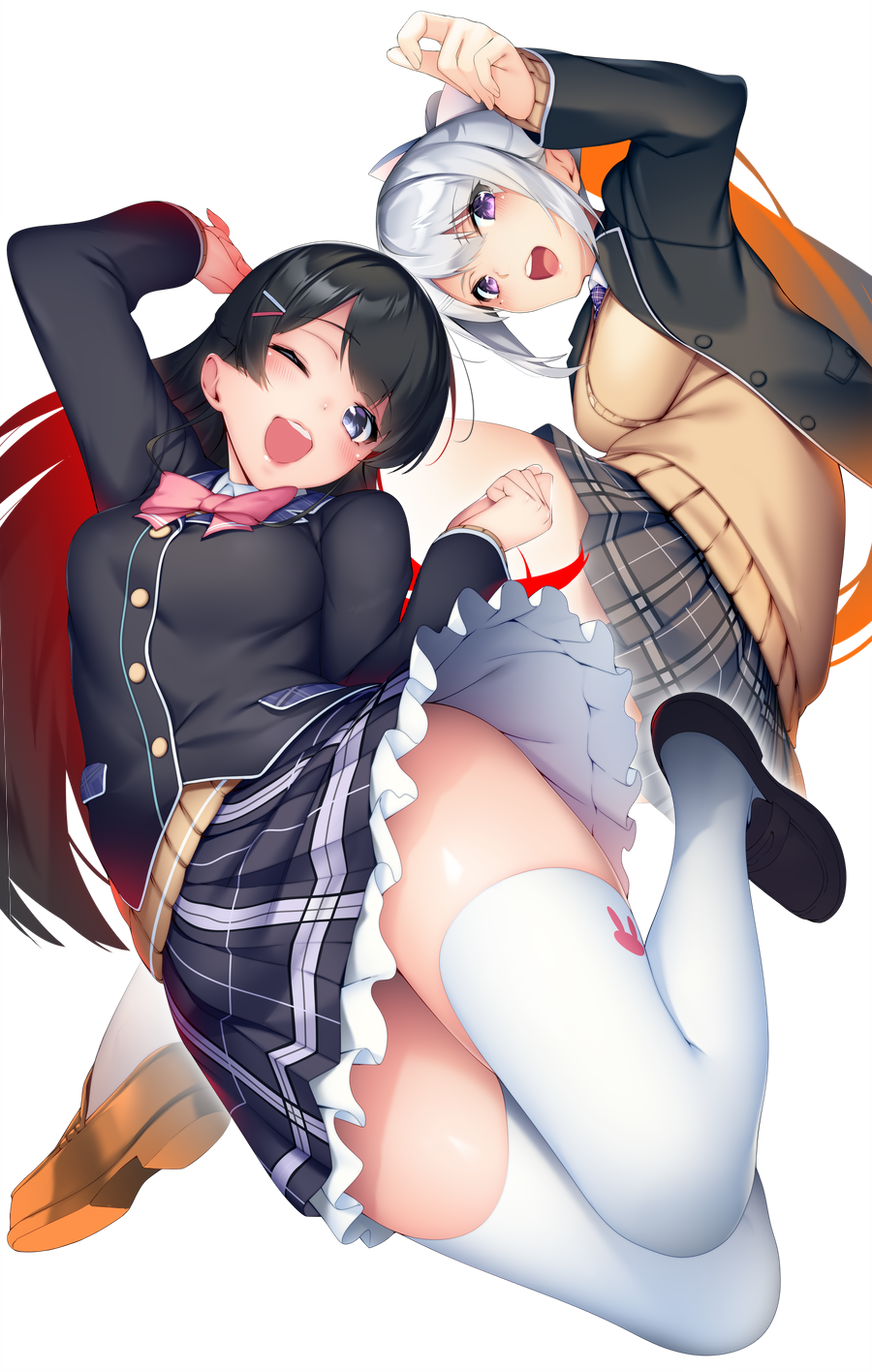 Two anime girls in school uniforms posing HD Phone Wallpaper