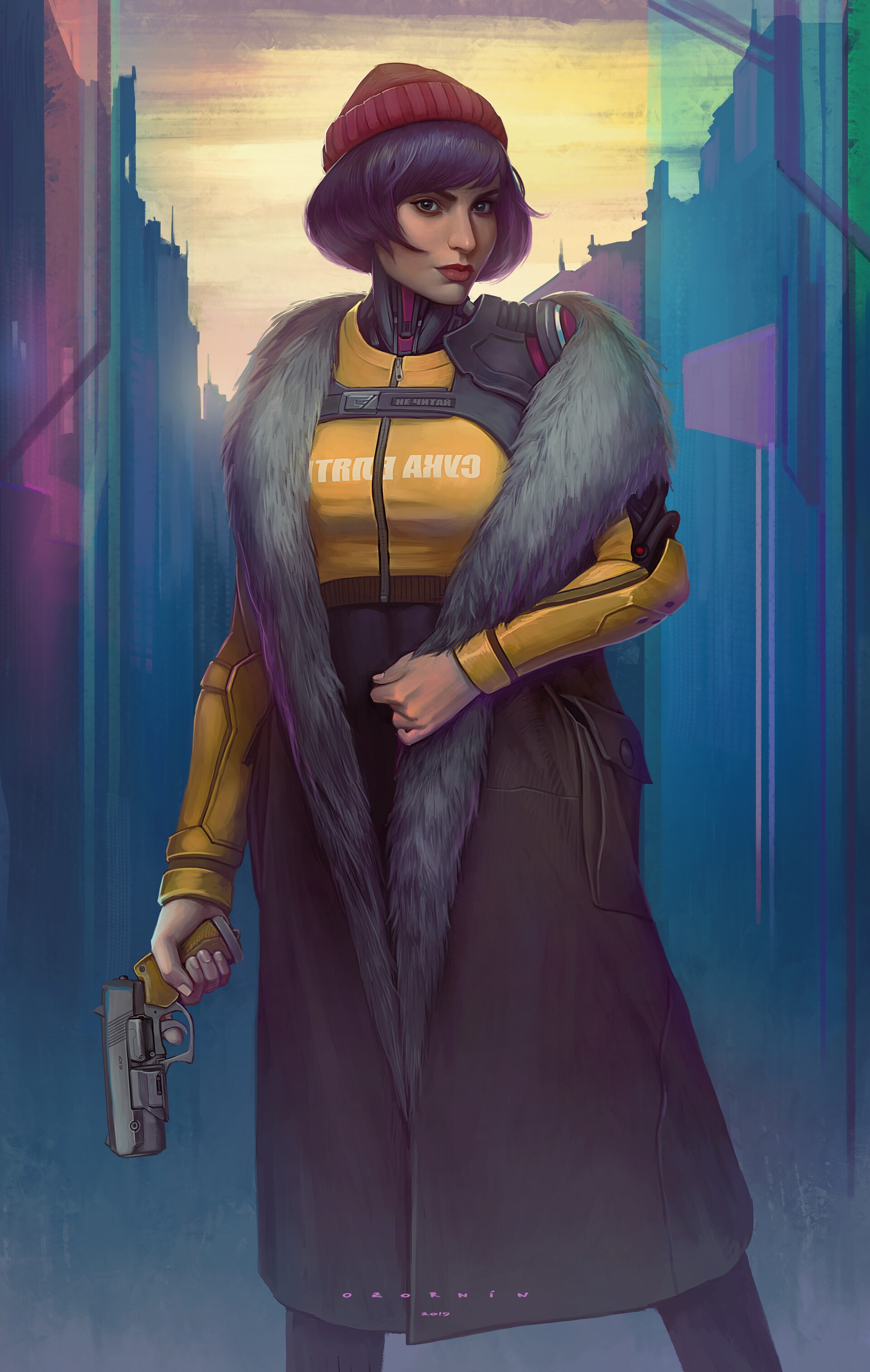 Woman in futuristic attire holding a handgun HD Phone Wallpaper