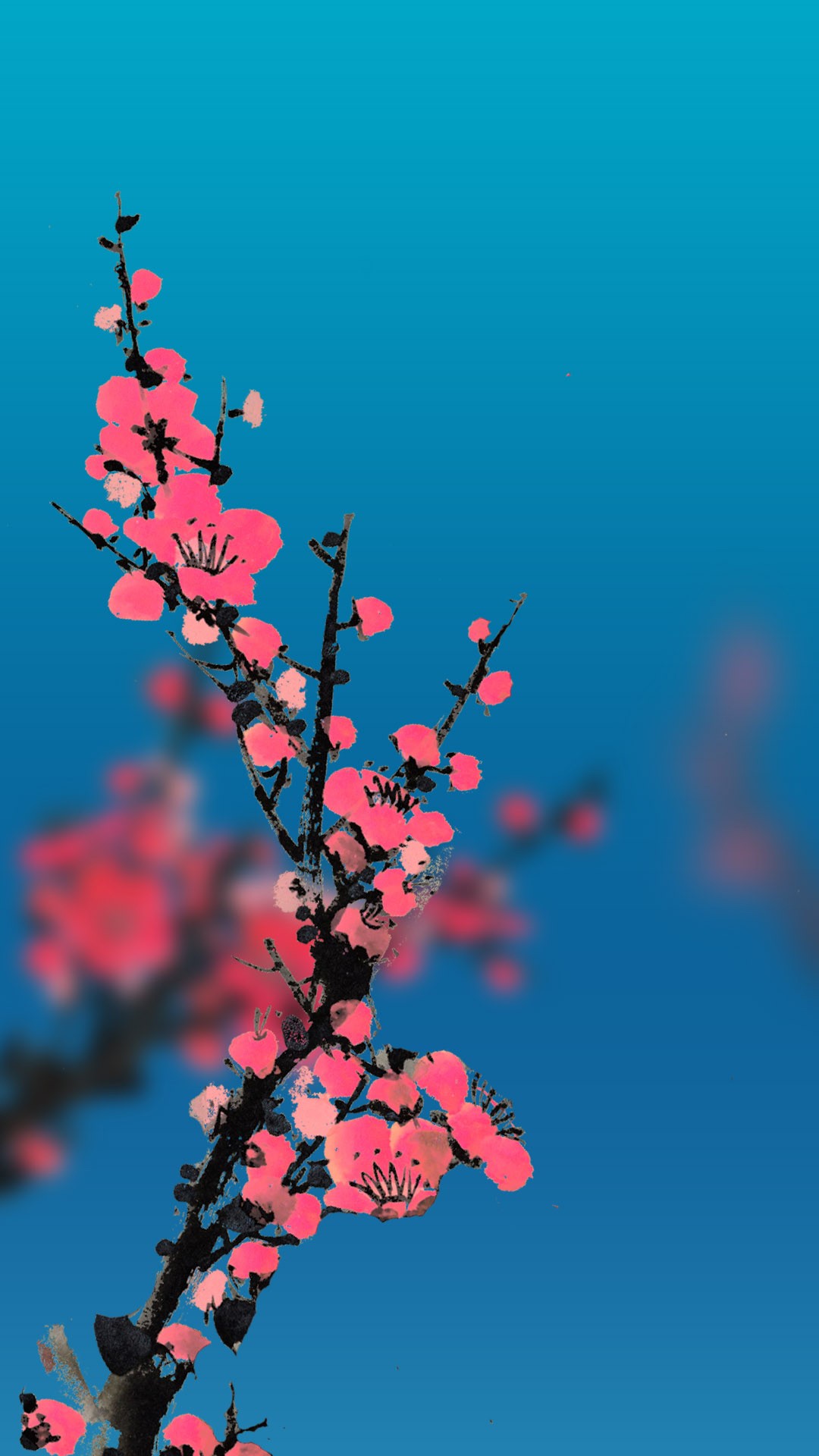 Pink plum blossoms on a blue background HD Phone Wallpaper
