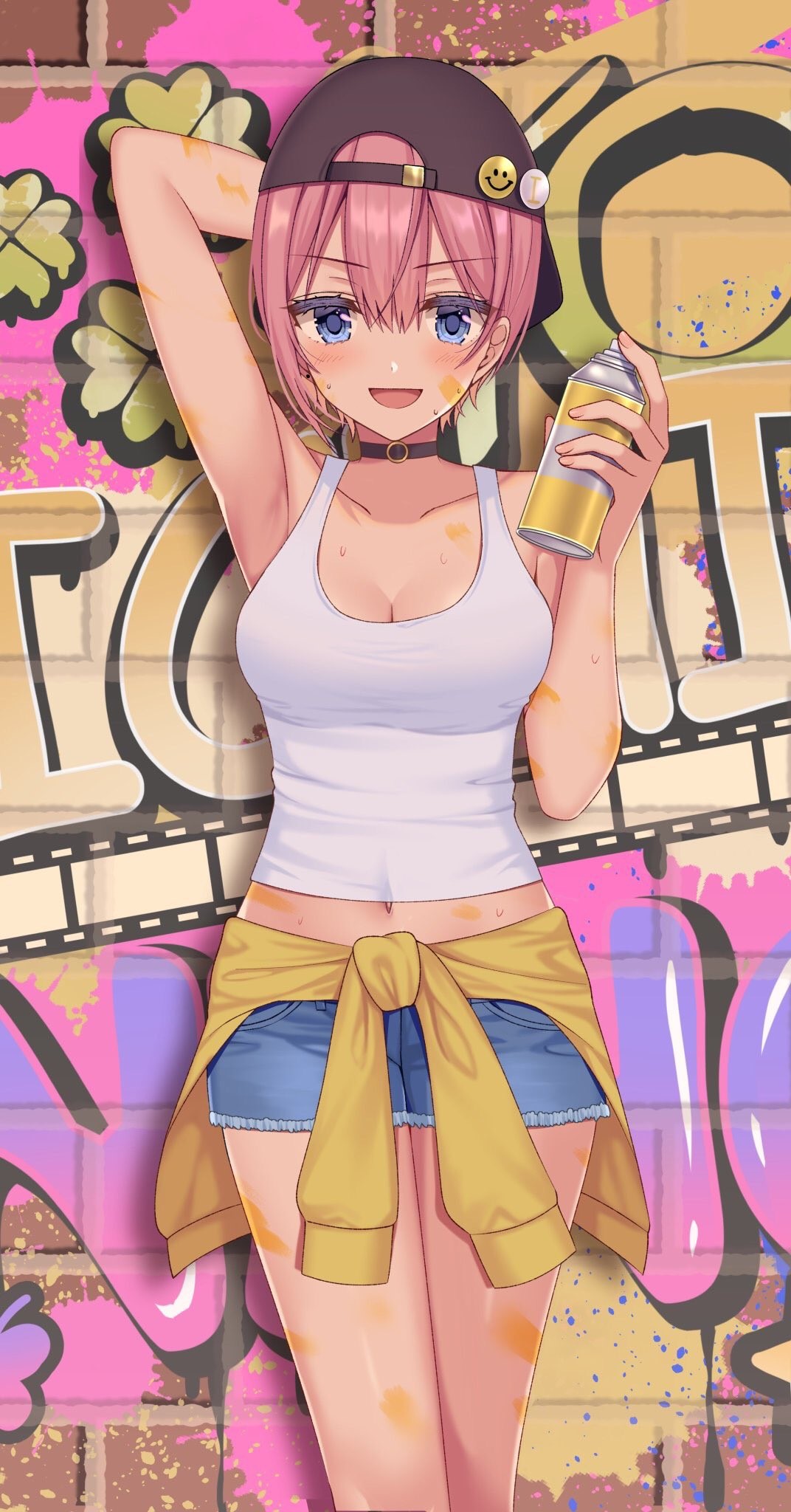 Nakano Ichika from The Quintessential Quintuplets holding a spray can HD Phone Wallpaper