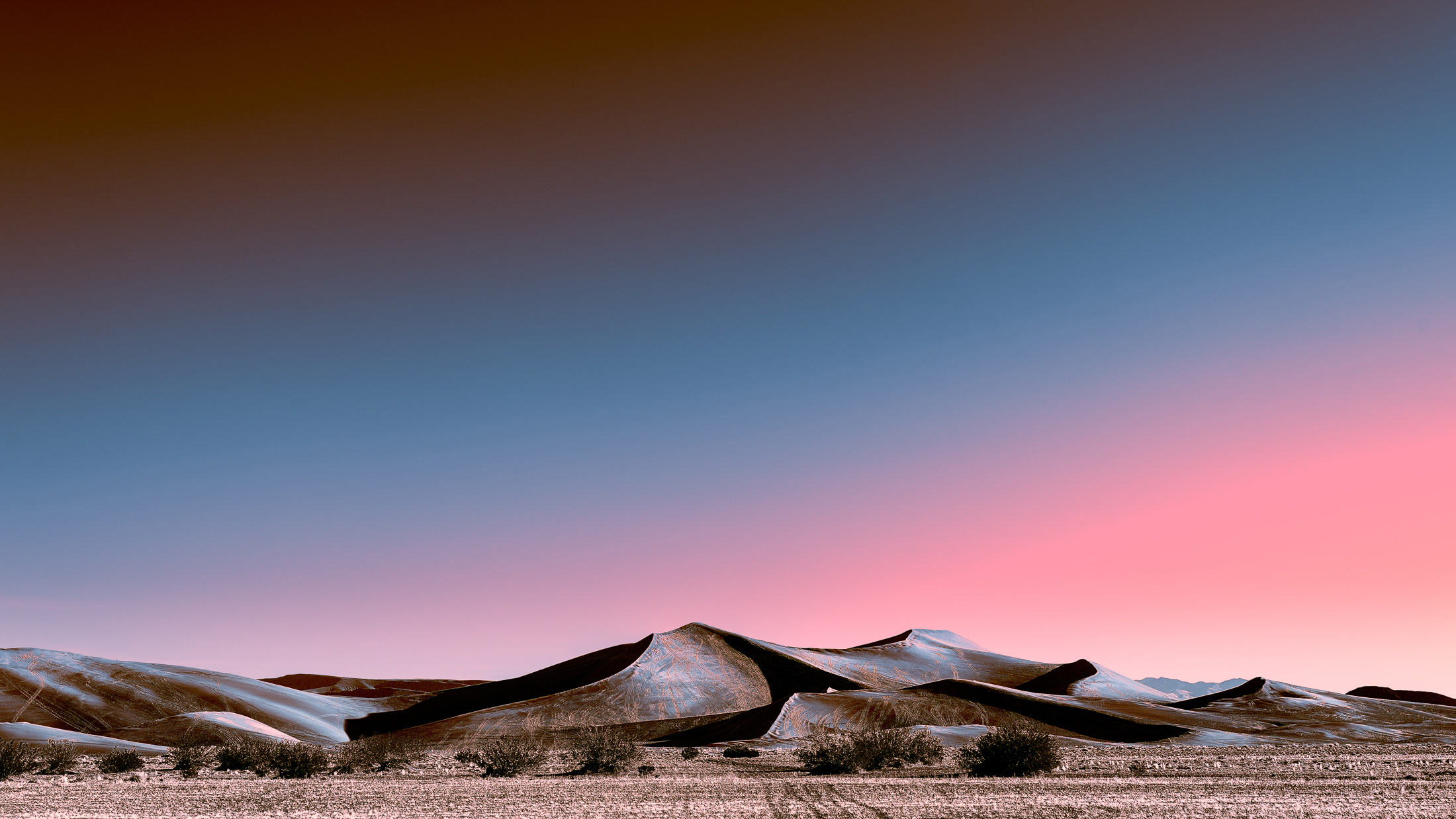 Desert dunes at sunset with neon sky HD Wallpaper