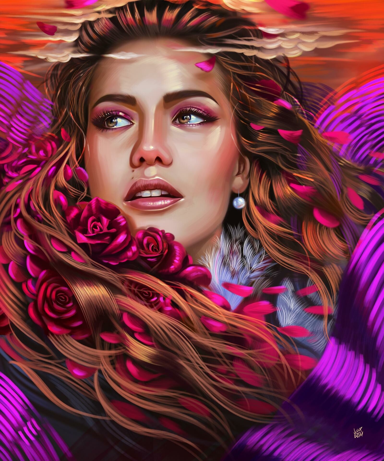 Woman with long hair and roses by Yaşar Vurdem HD Phone Wallpaper