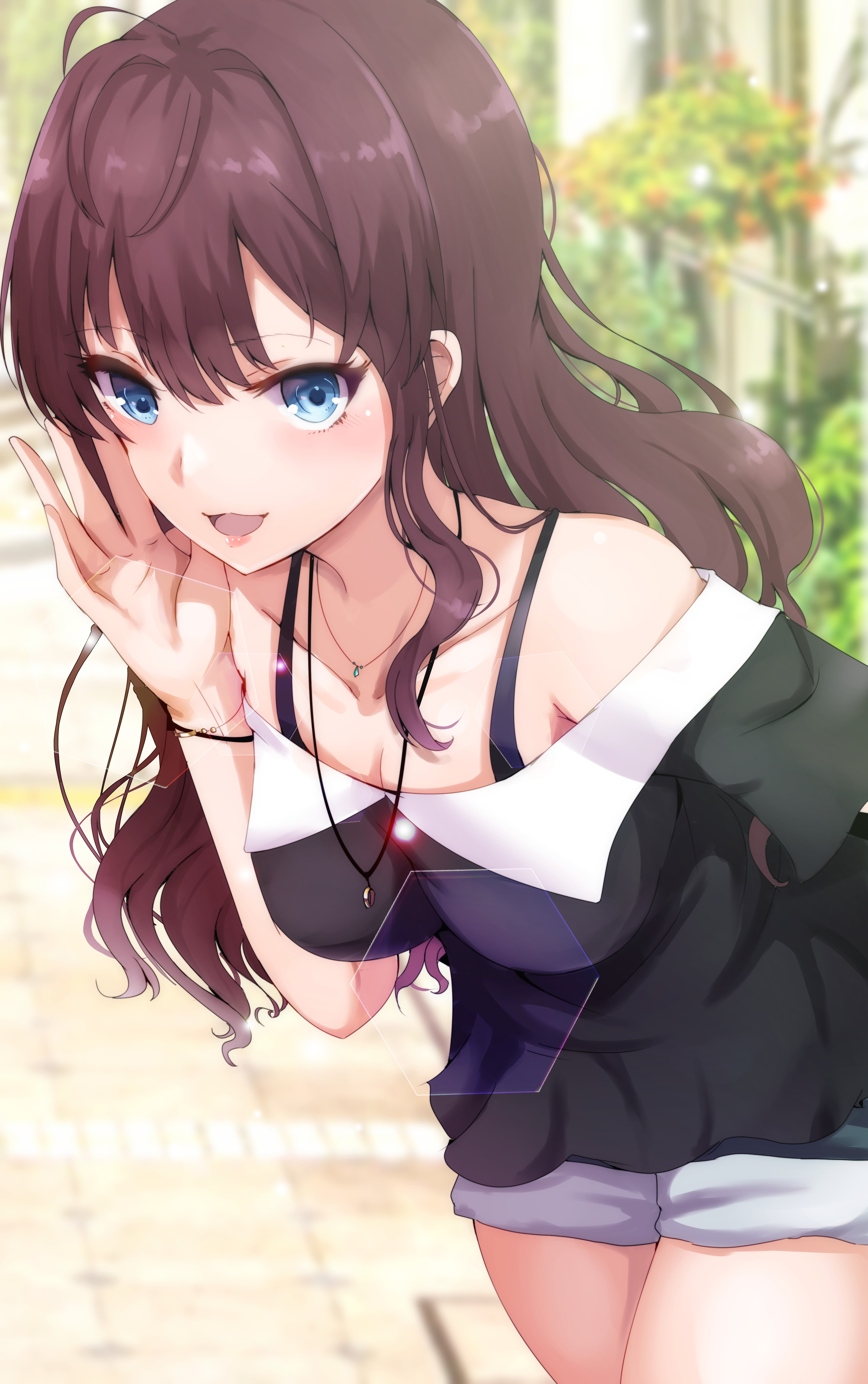 Anime girl with brown hair and blue eyes HD Phone Wallpaper