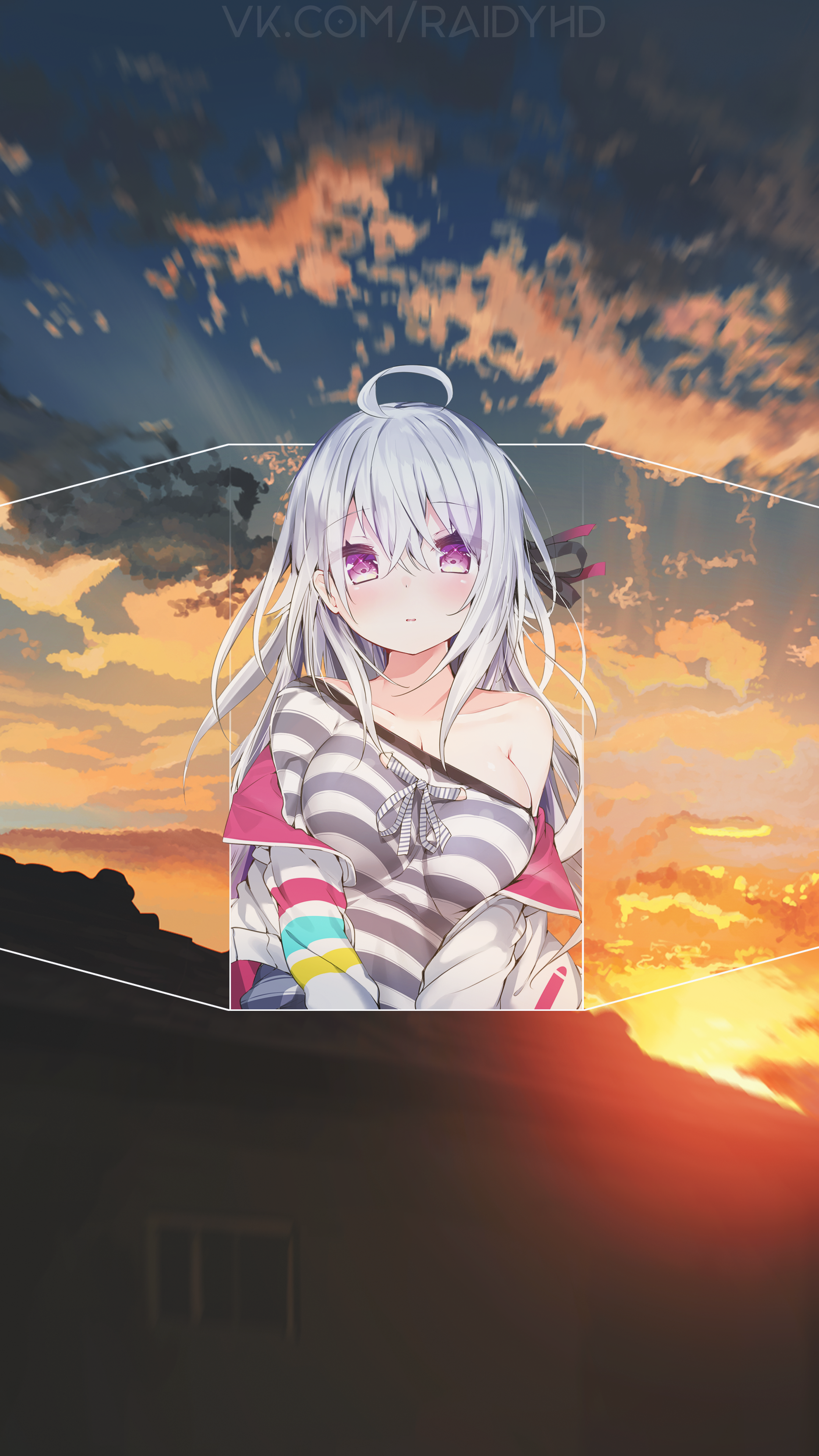 Anime girl with white hair and purple eyes HD Phone Wallpaper