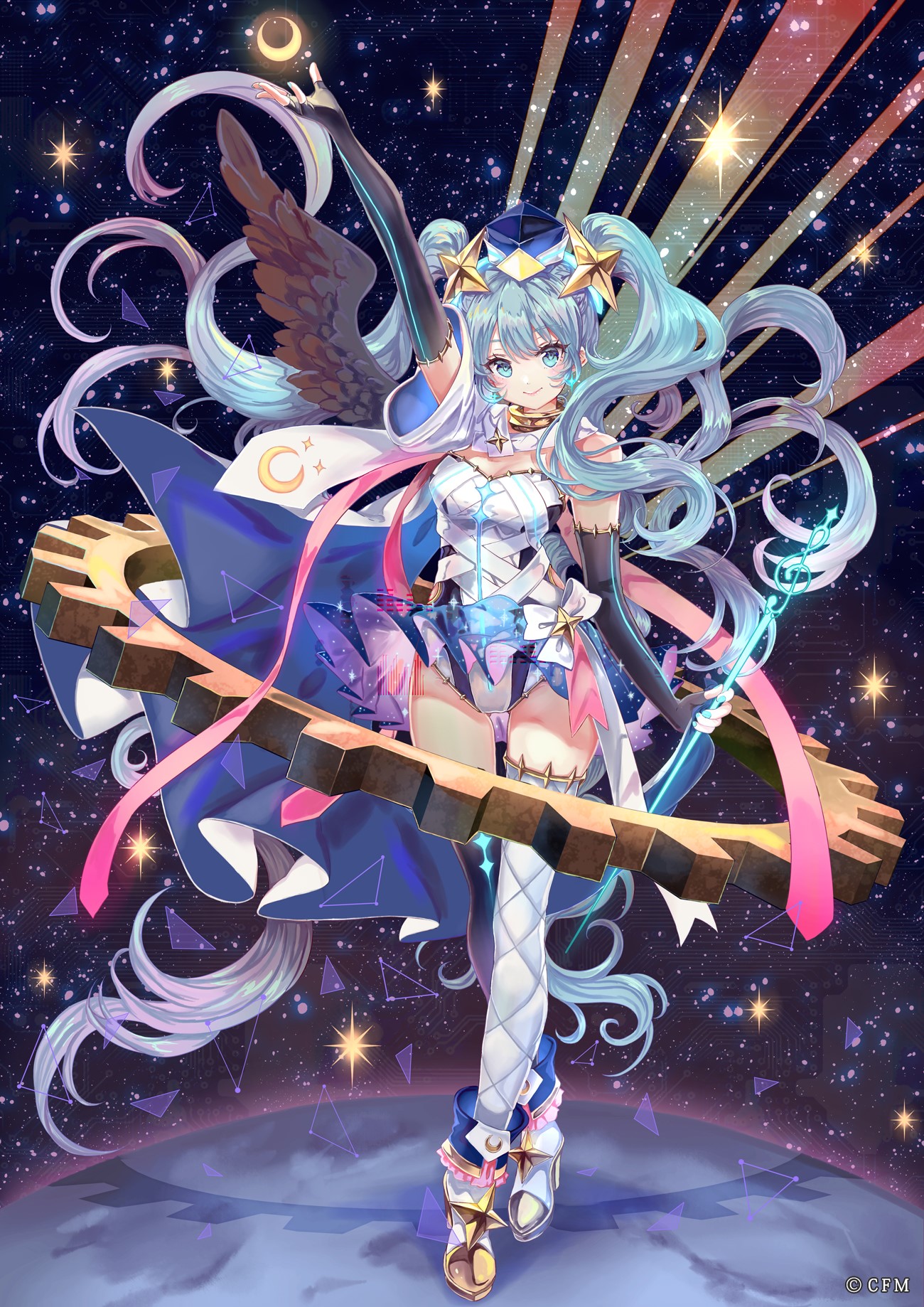 Anime girl with starry background and gear HD Phone Wallpaper