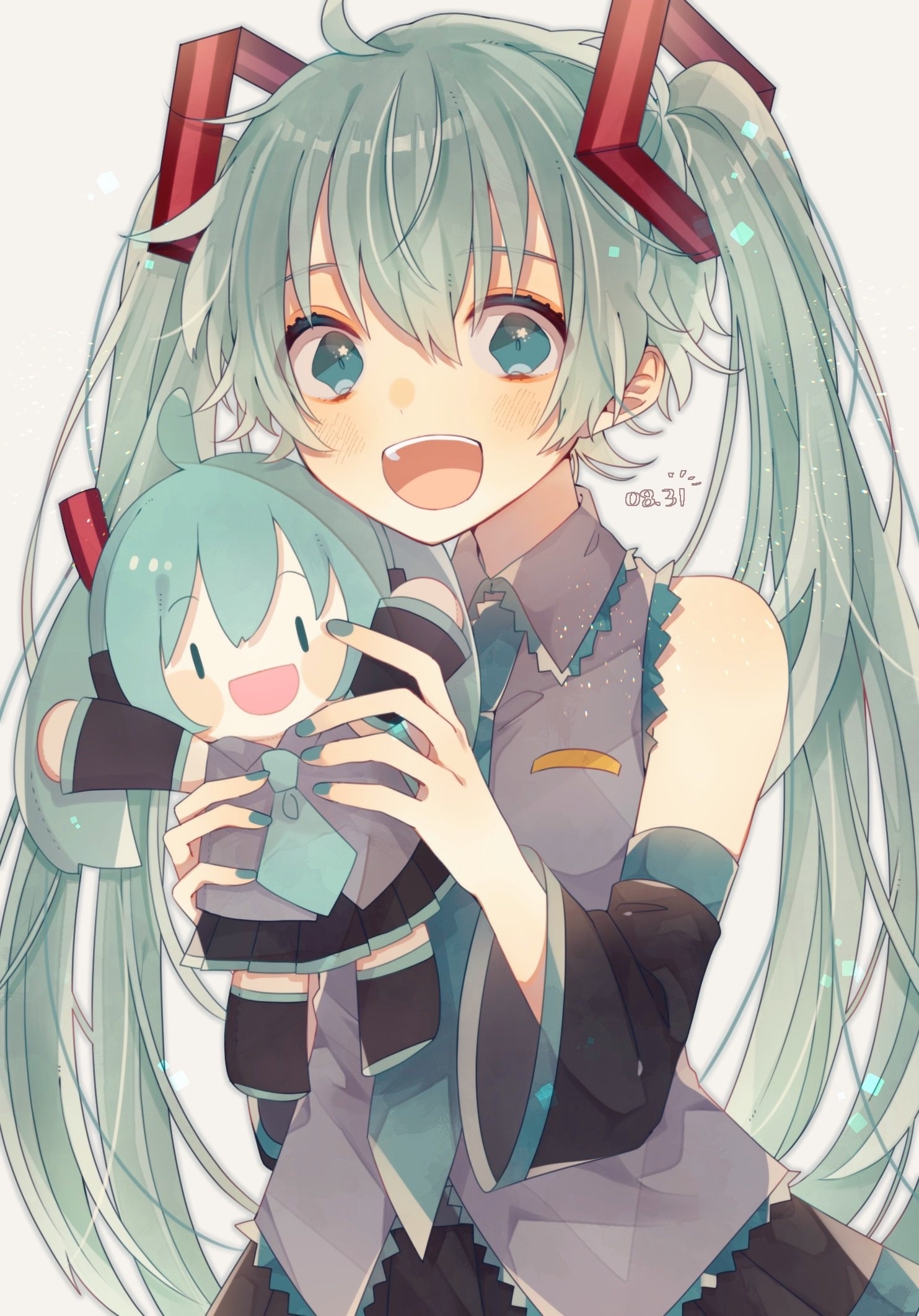 Hatsune Miku holding a plush toy HD Phone Wallpaper