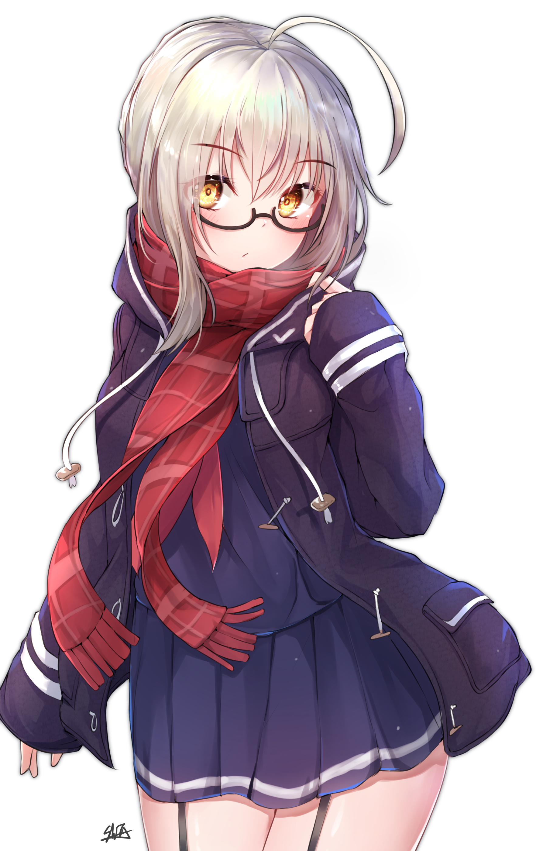 Anime girl with glasses and scarf HD Phone Wallpaper