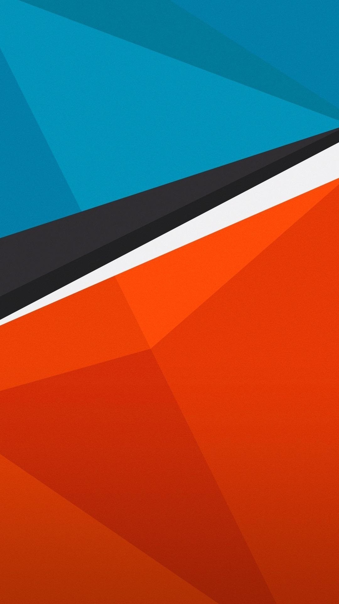 Abstract geometric artwork with blue, orange, and black. HD Phone Wallpaper