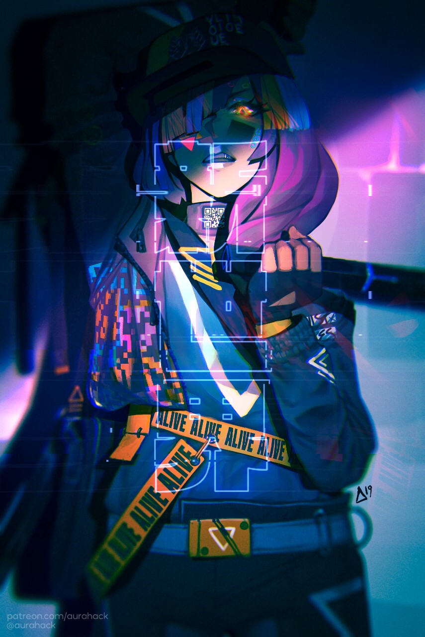 Anime girl with colorful hair and futuristic outfit HD Phone Wallpaper