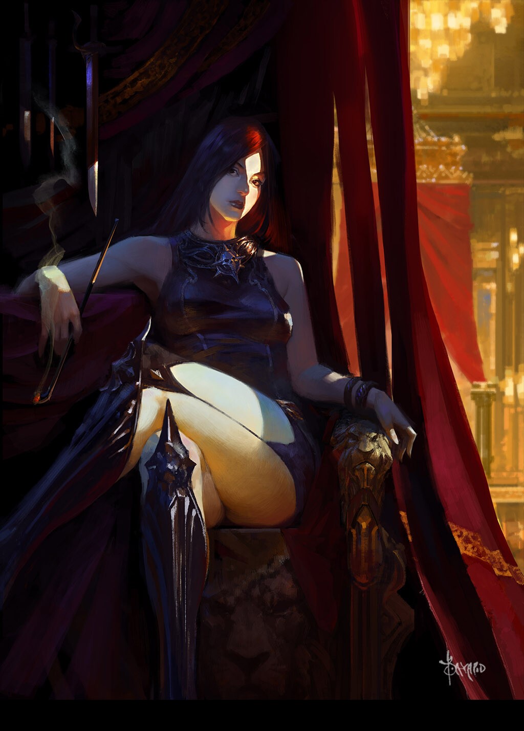 Fantasy girl sitting on a throne HD Phone Wallpaper