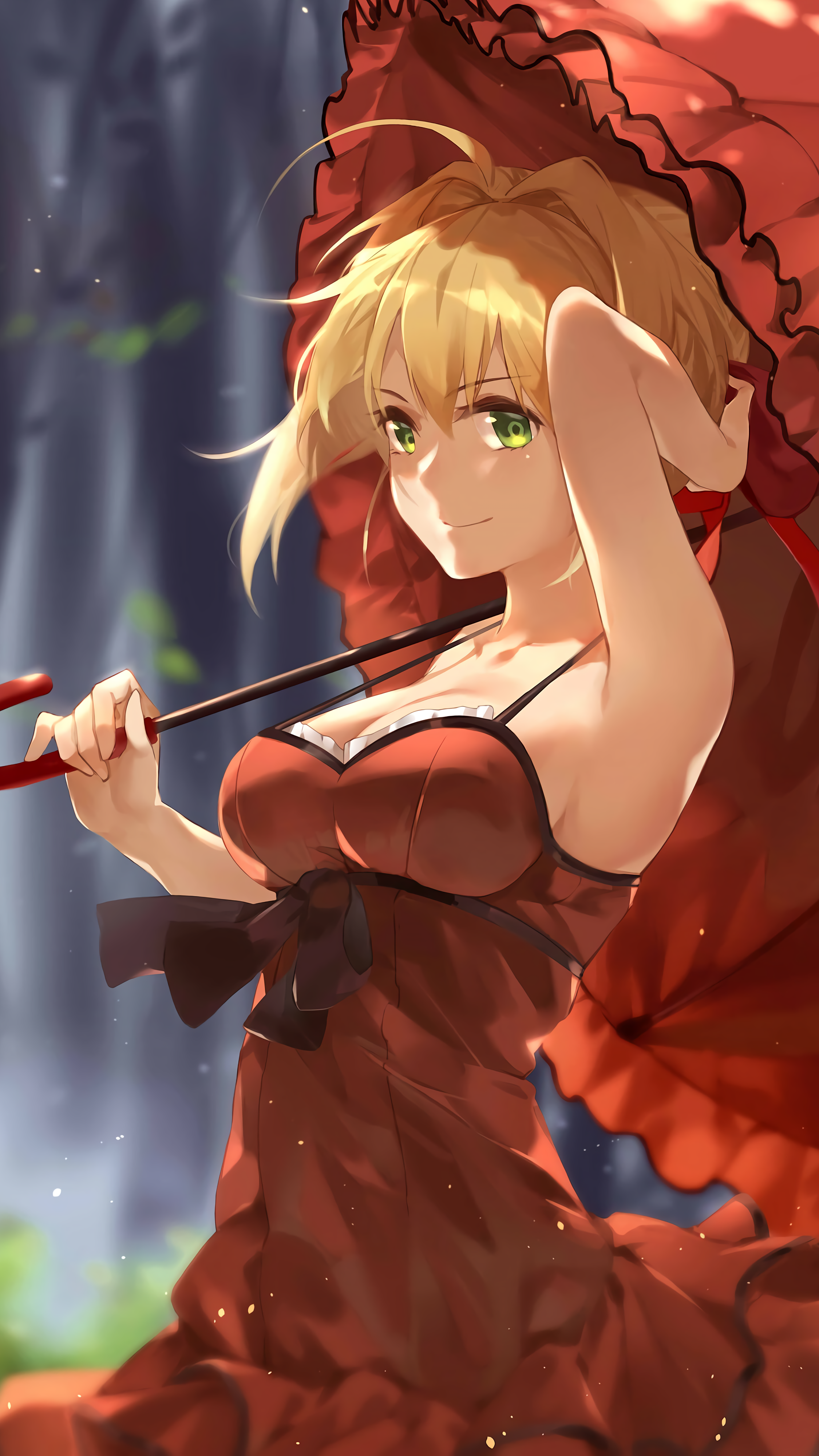 Nero Claudius from Fate Series with red umbrella HD Phone Wallpaper