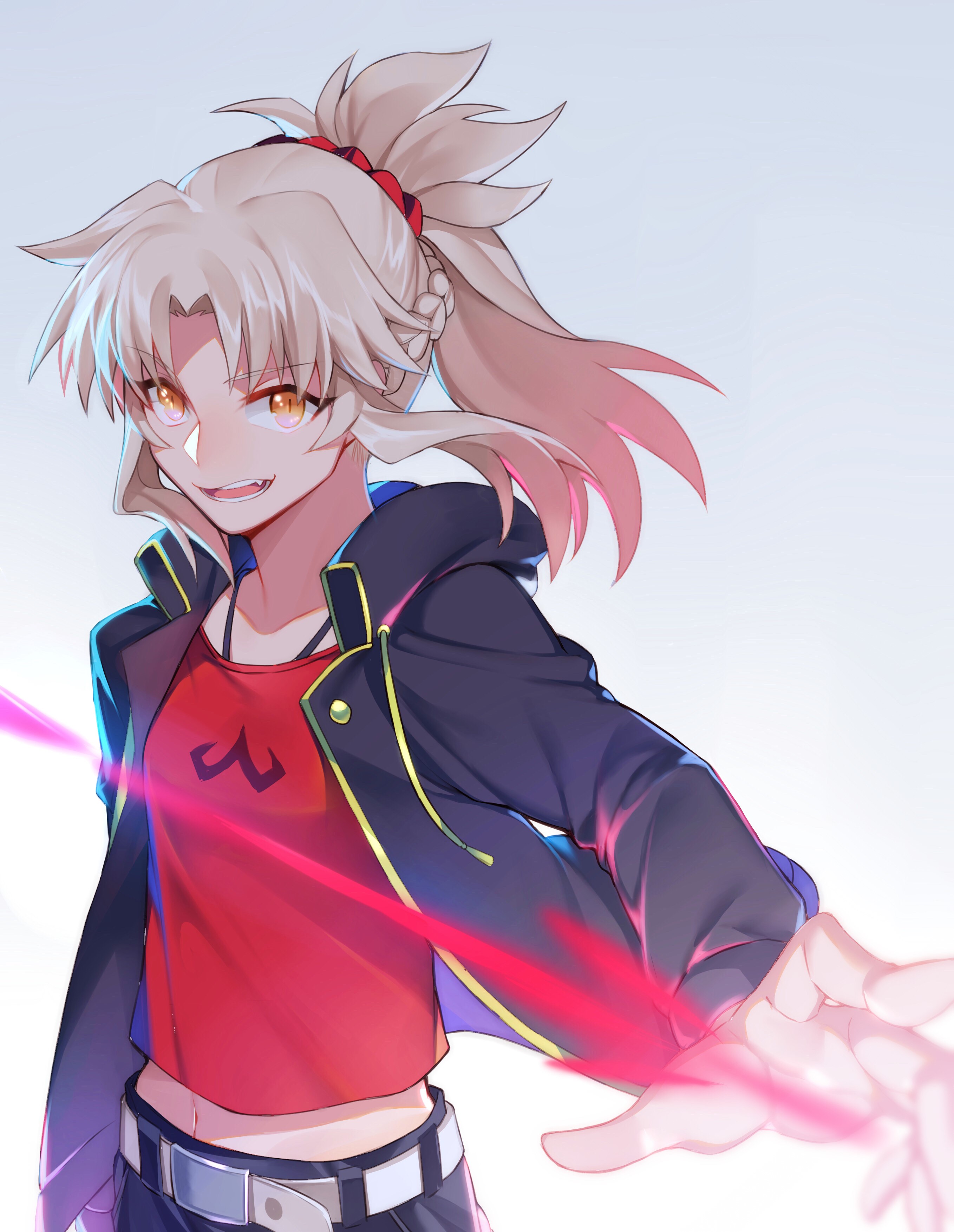 Anime girl with blonde ponytail and red shirt HD Phone Wallpaper
