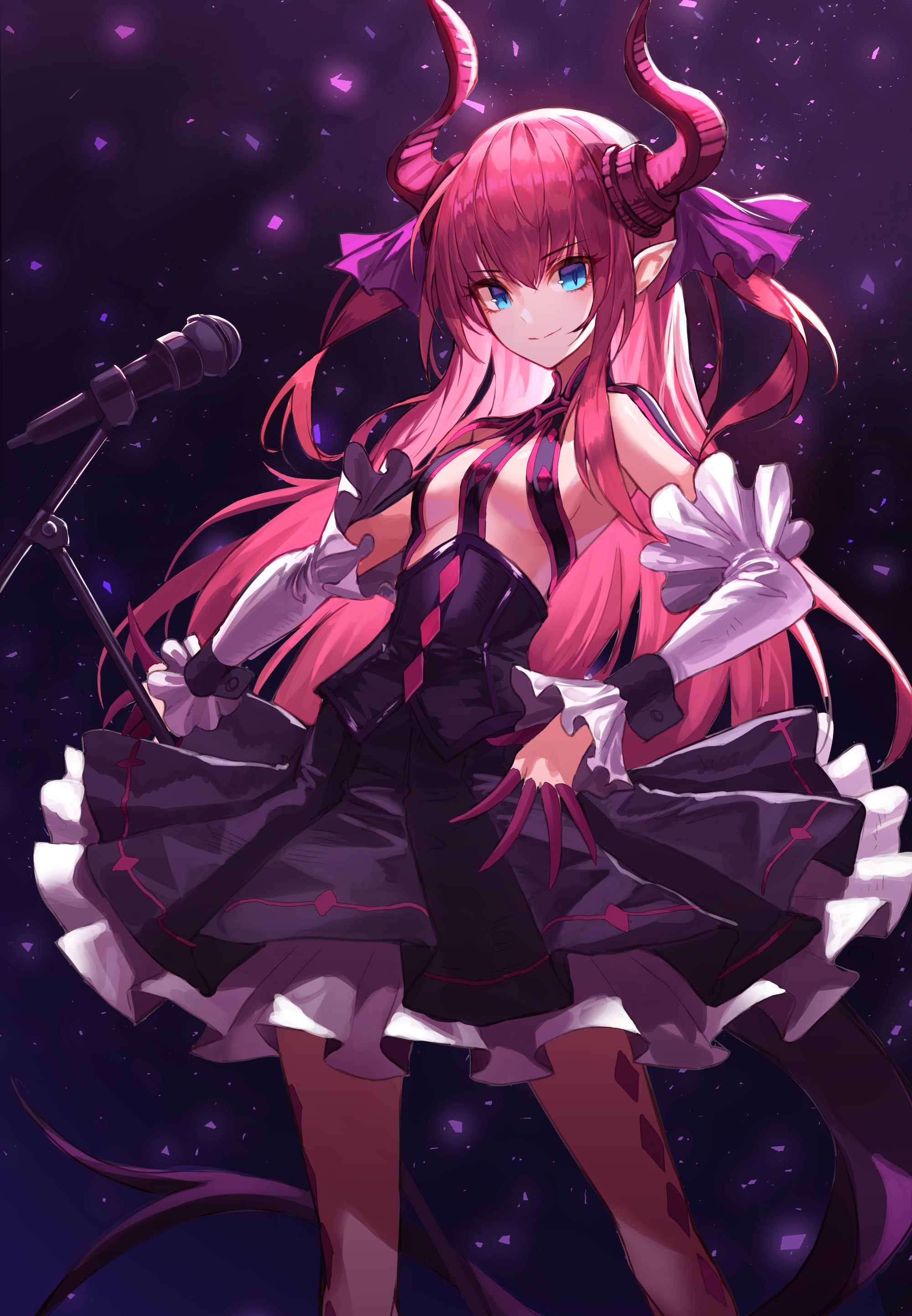Anime girl with pink hair and horns singing HD Phone Wallpaper