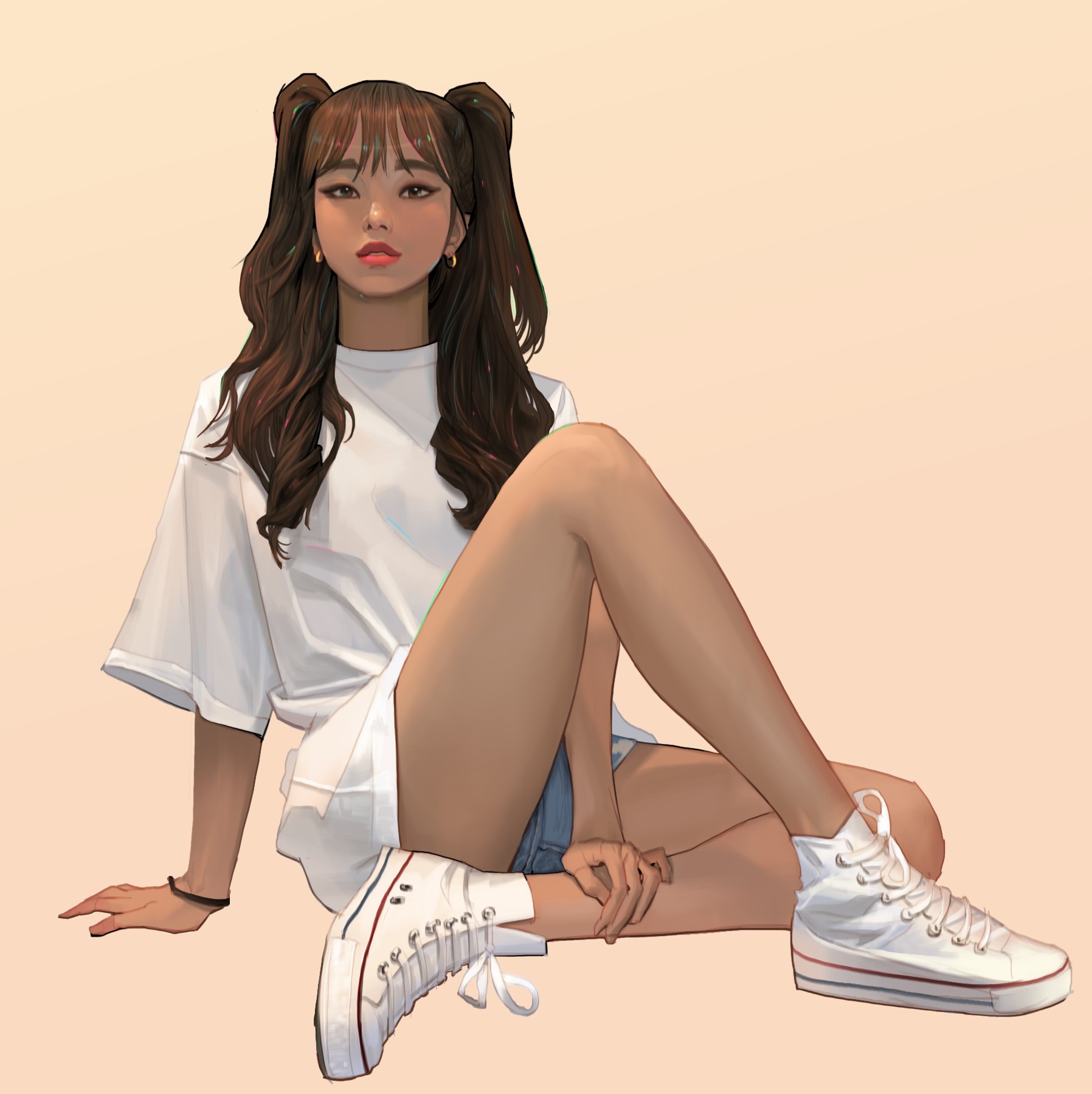 Artwork of a young woman with pigtails HD Phone Wallpaper