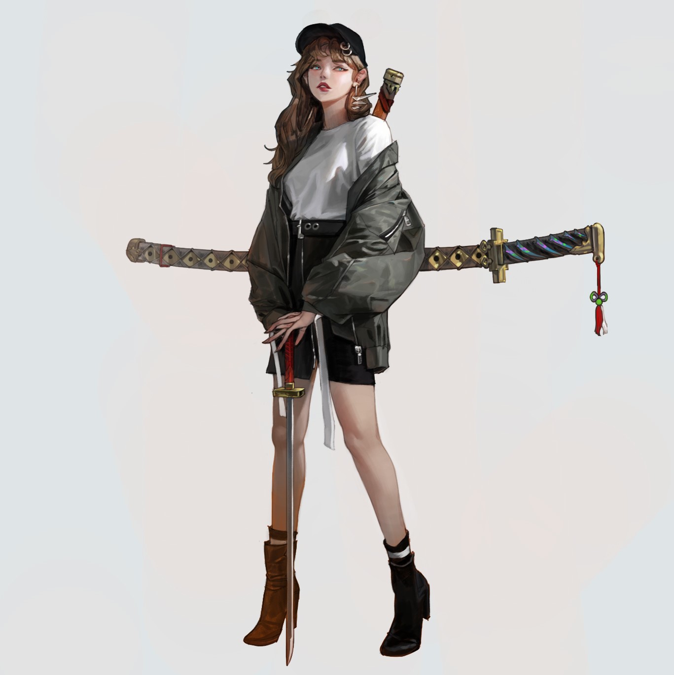 Anime girl with swords by WB.lee HD Phone Wallpaper