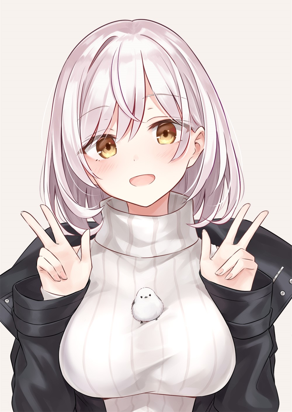 Anime girl with white hair and a bird plushie HD Phone Wallpaper