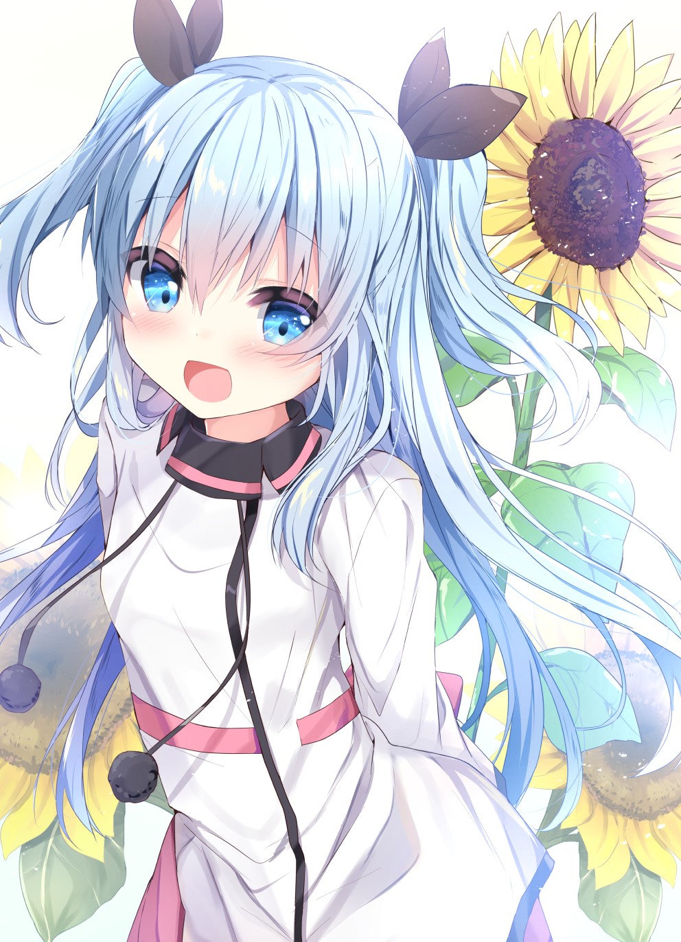 Anime girl with blue hair and sunflowers HD Phone Wallpaper