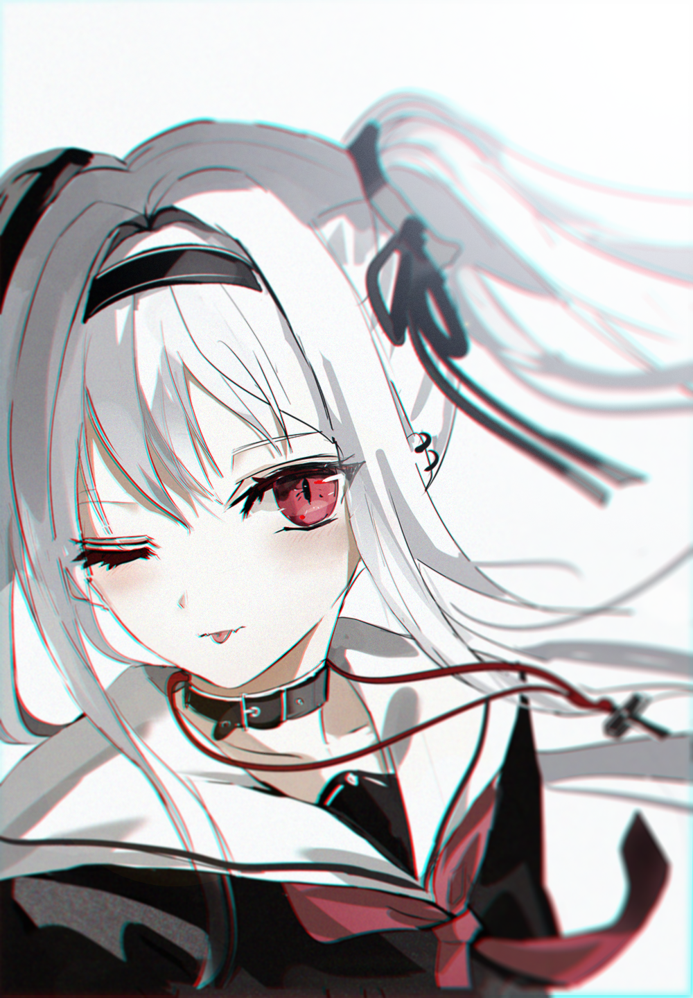 Anime girl with white hair and red eyes HD Phone Wallpaper