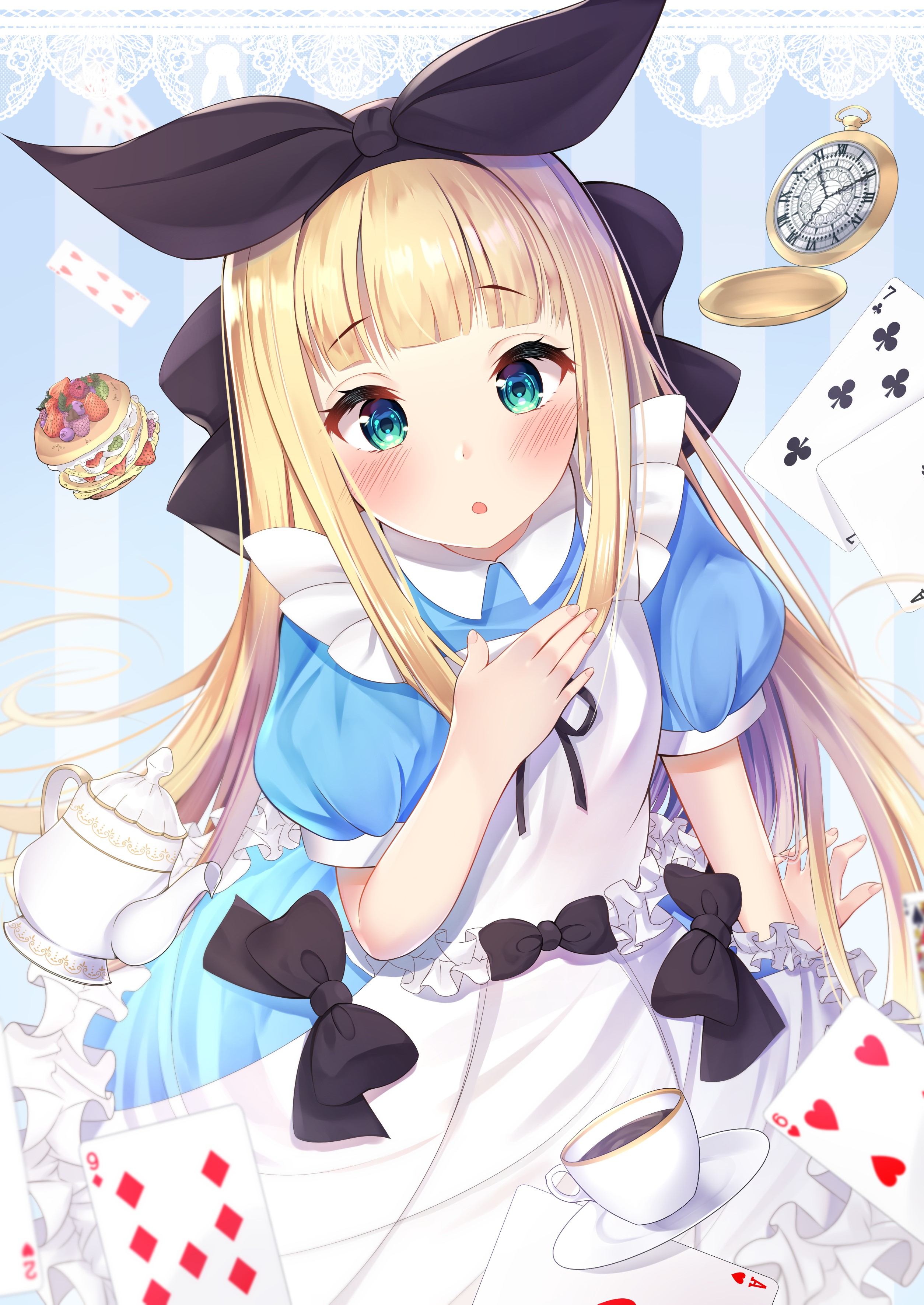 Anime girl dressed as Alice in Wonderland HD Phone Wallpaper