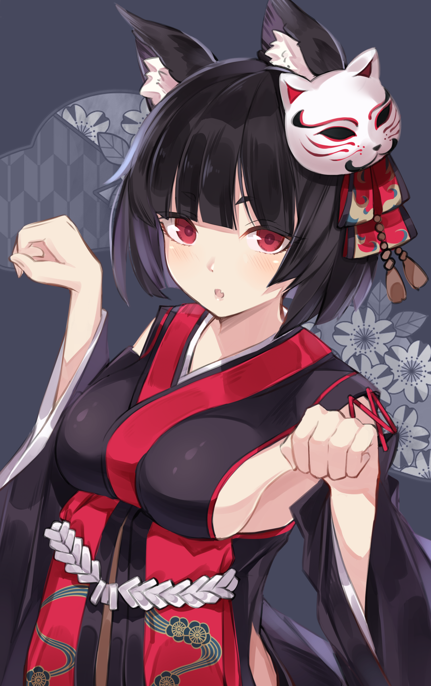 Yamashiro from Azur Lane with fox ears and mask HD Phone Wallpaper