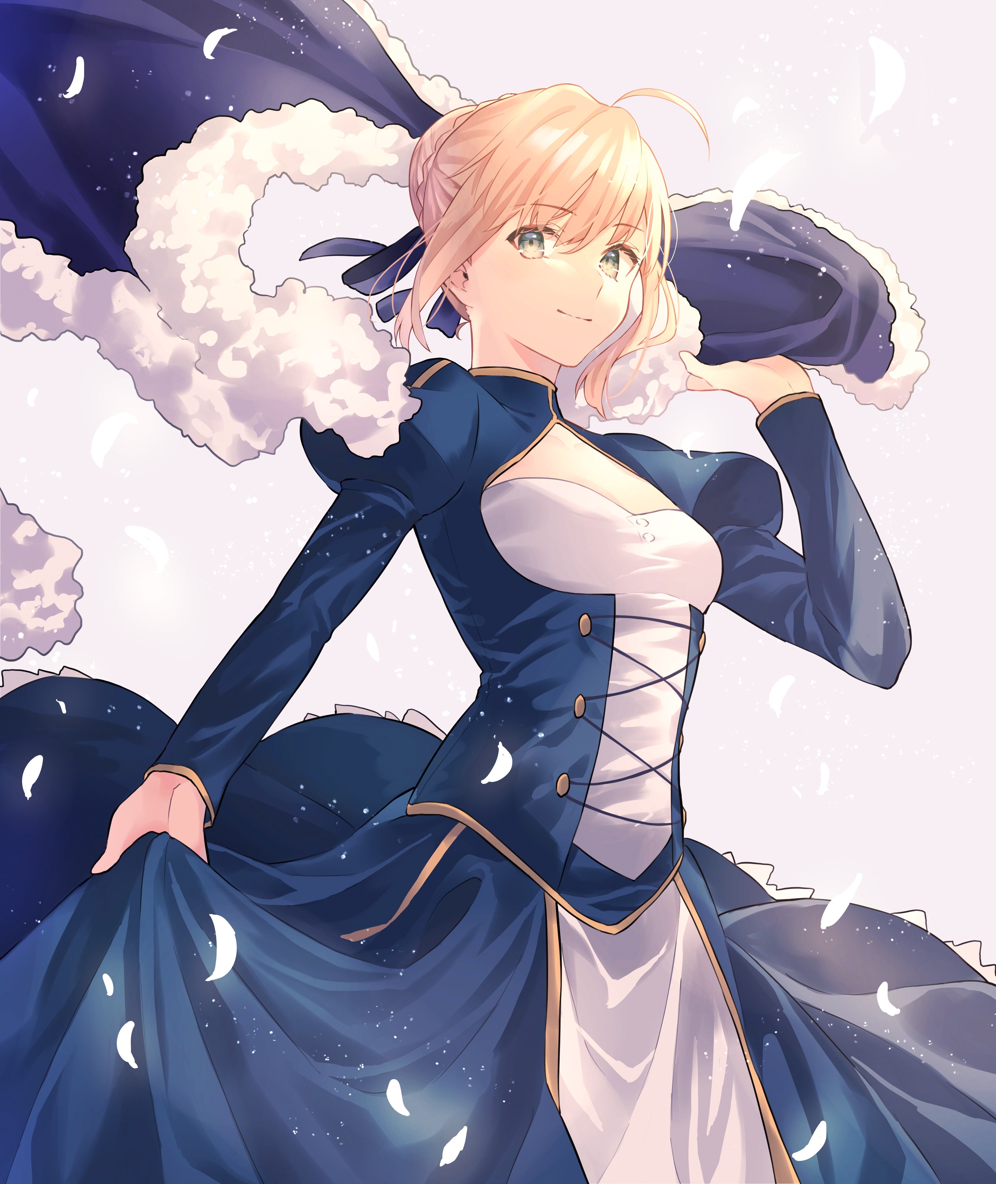 Saber from Fate Series in a blue dress HD Phone Wallpaper