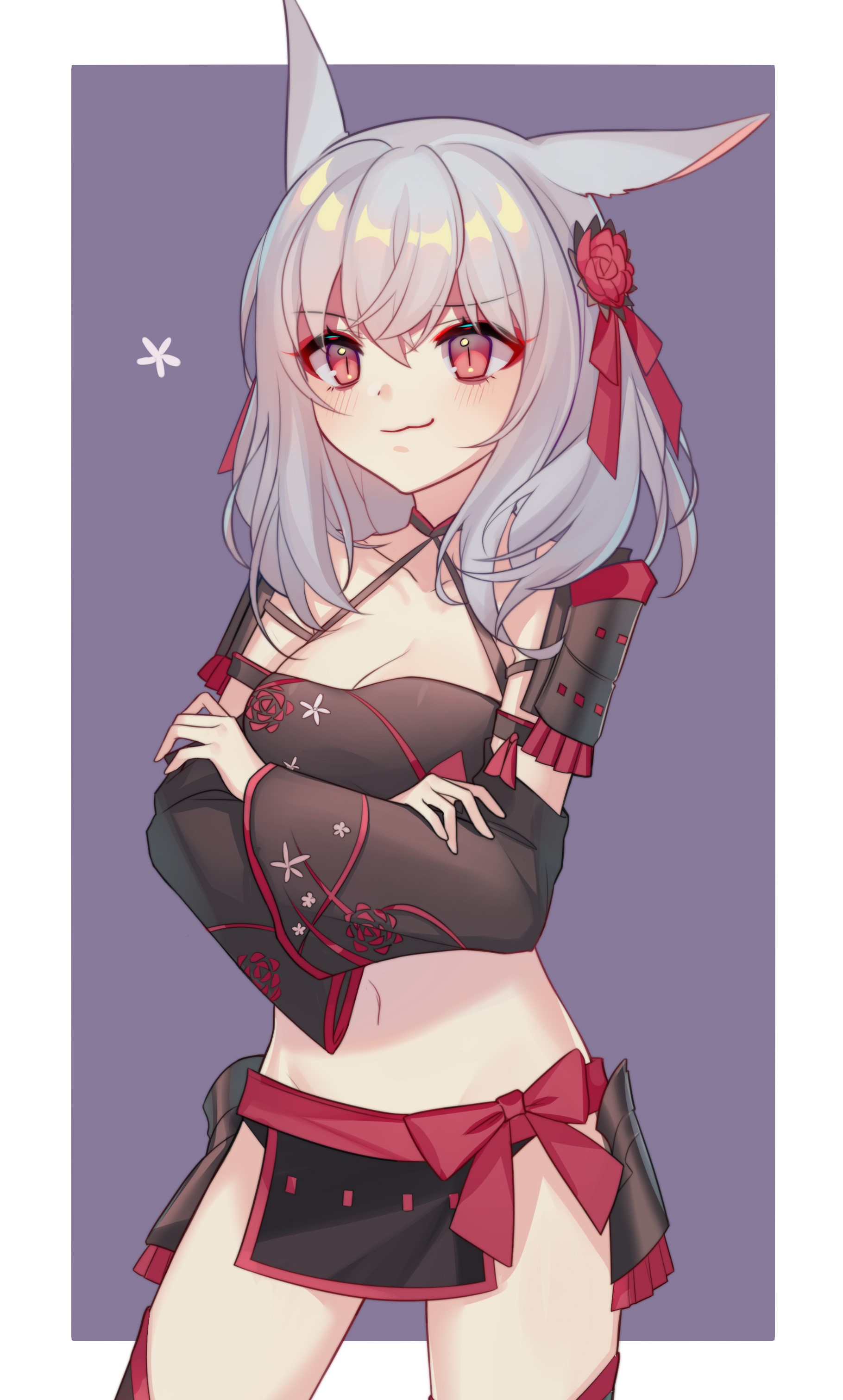 Anime girl with fox ears and red accents HD Phone Wallpaper