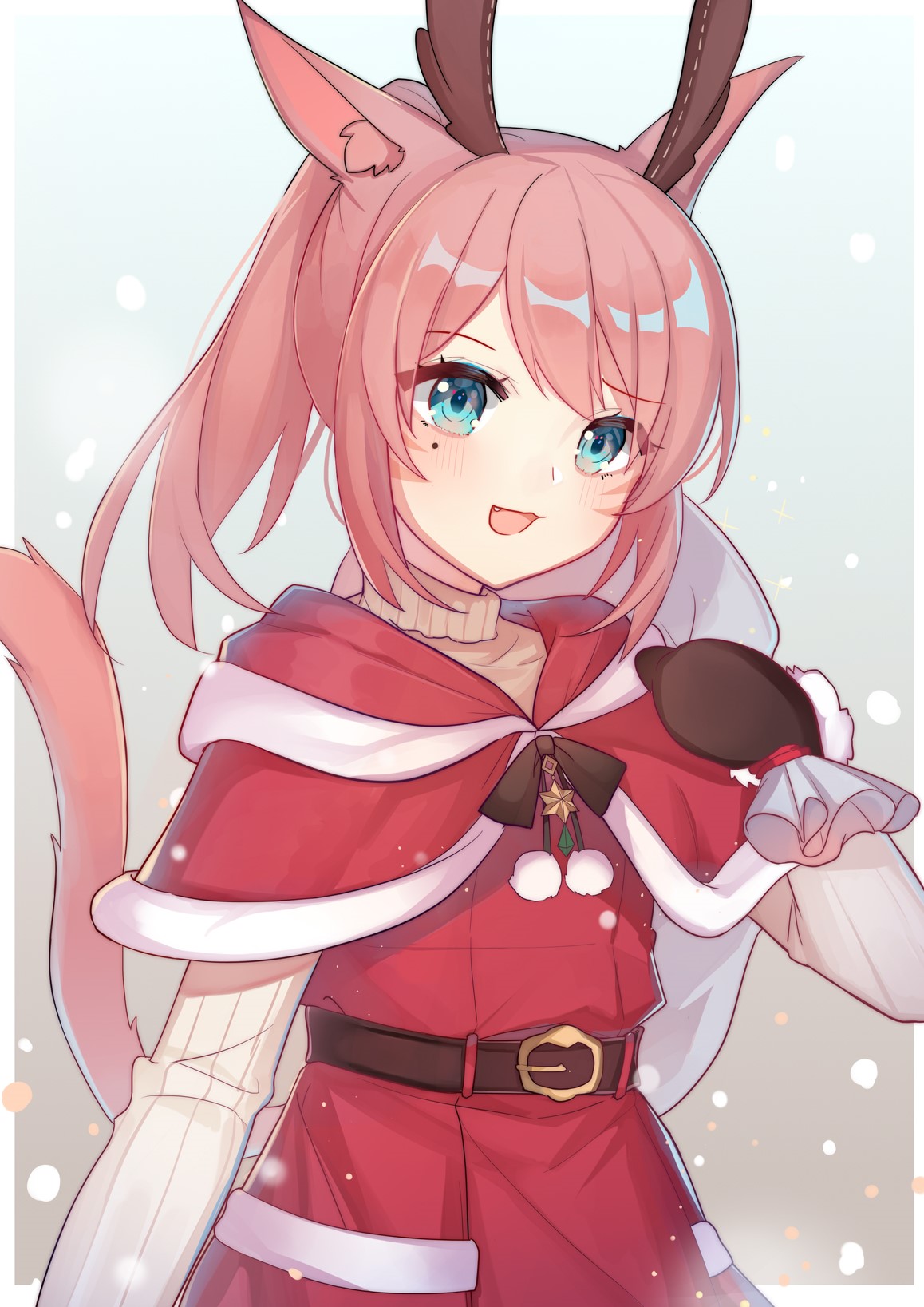 Anime girl in Santa outfit with reindeer antlers HD Phone Wallpaper