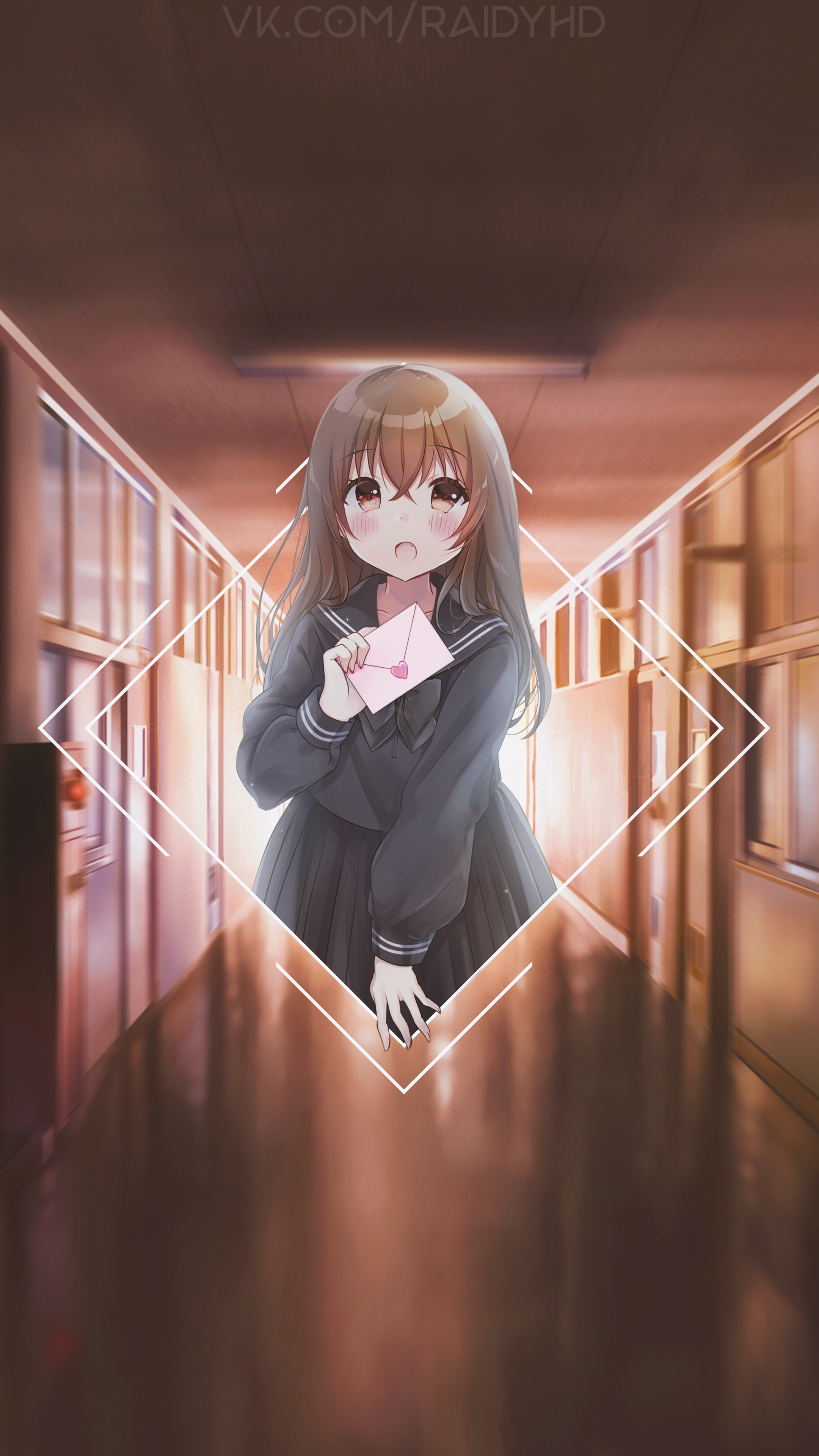 Anime girl in school uniform holding a letter HD Phone Wallpaper