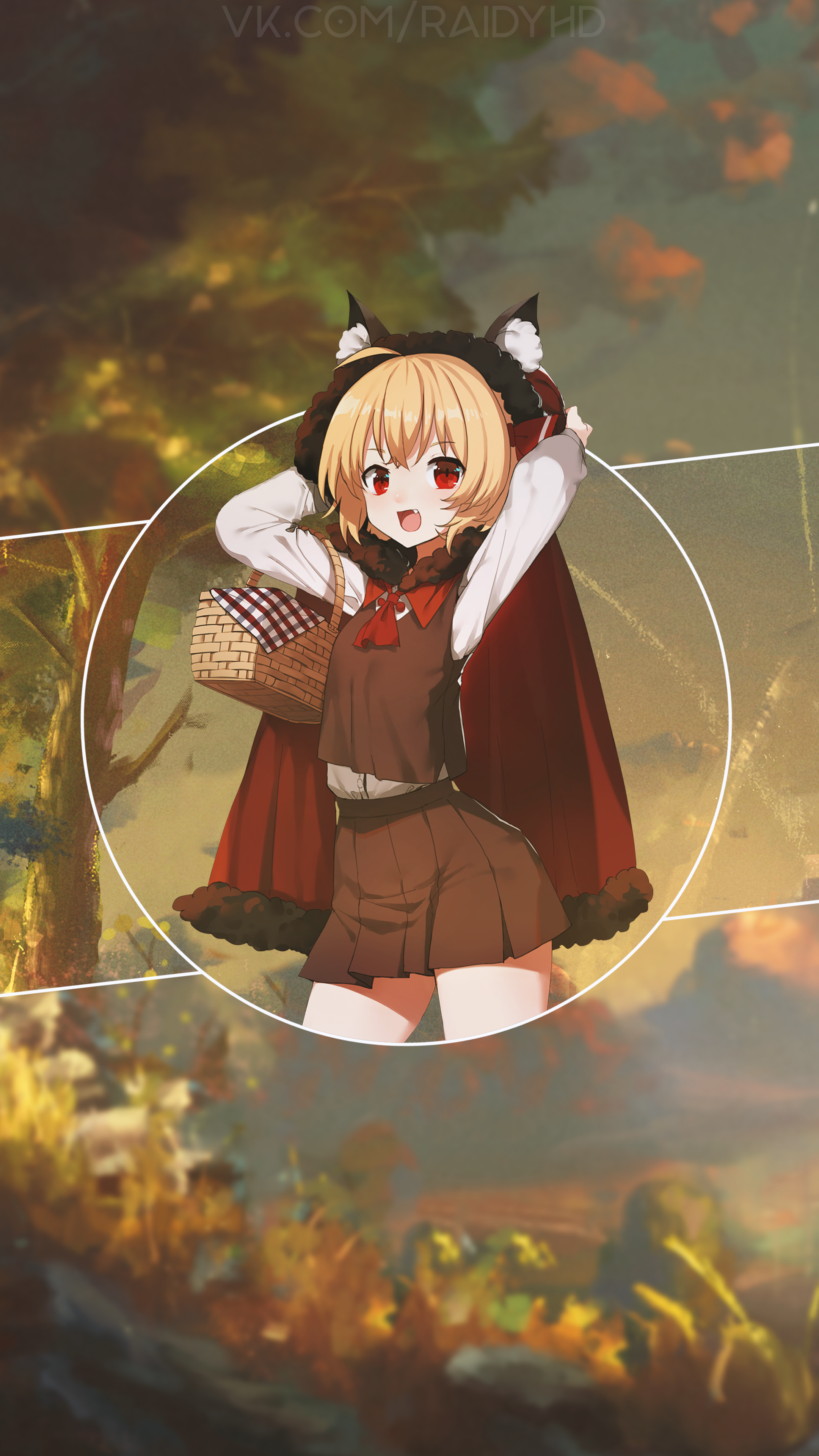 Anime girl in red cloak with basket HD Phone Wallpaper