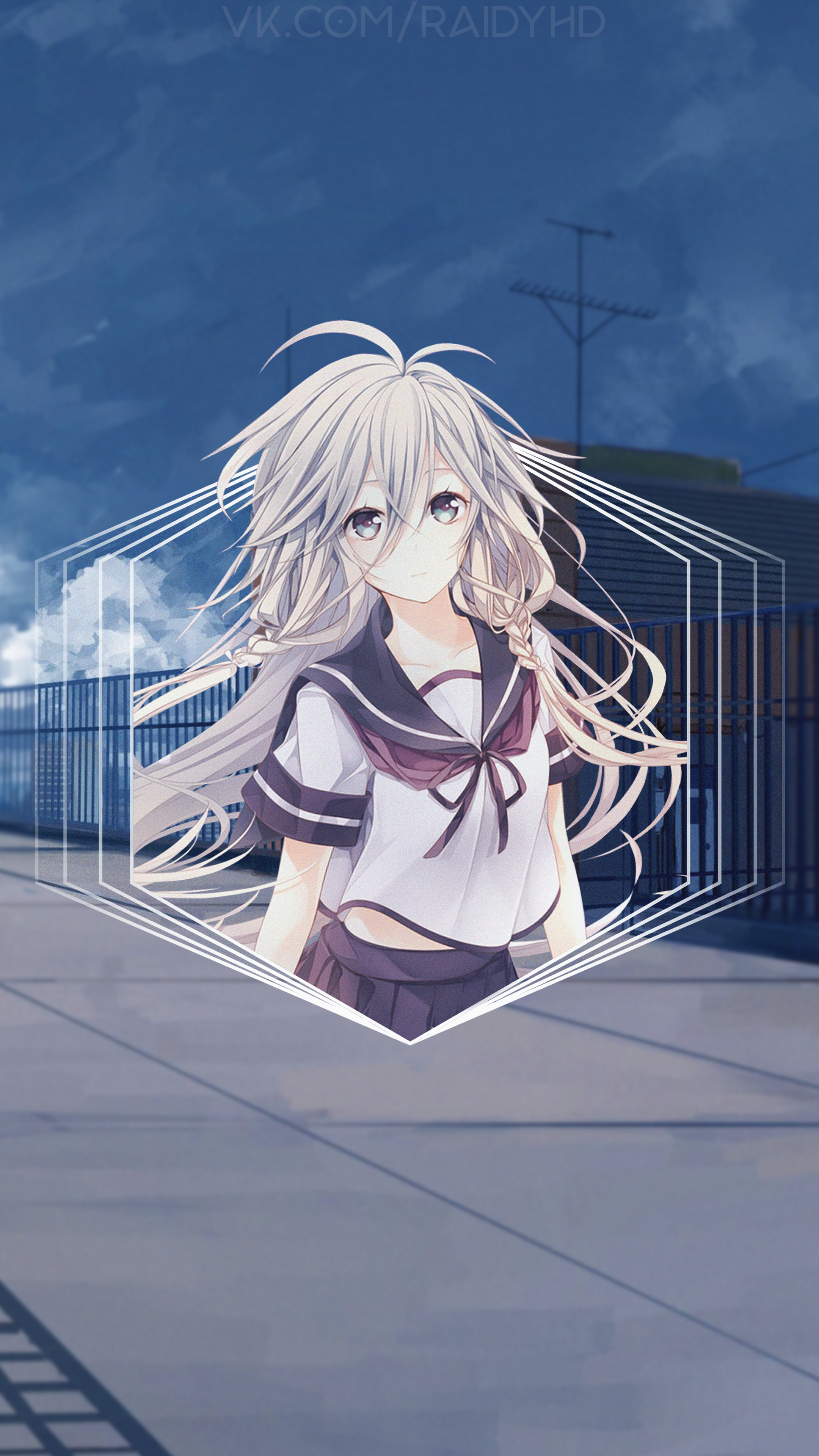 Anime girl in school uniform with white hair HD Phone Wallpaper