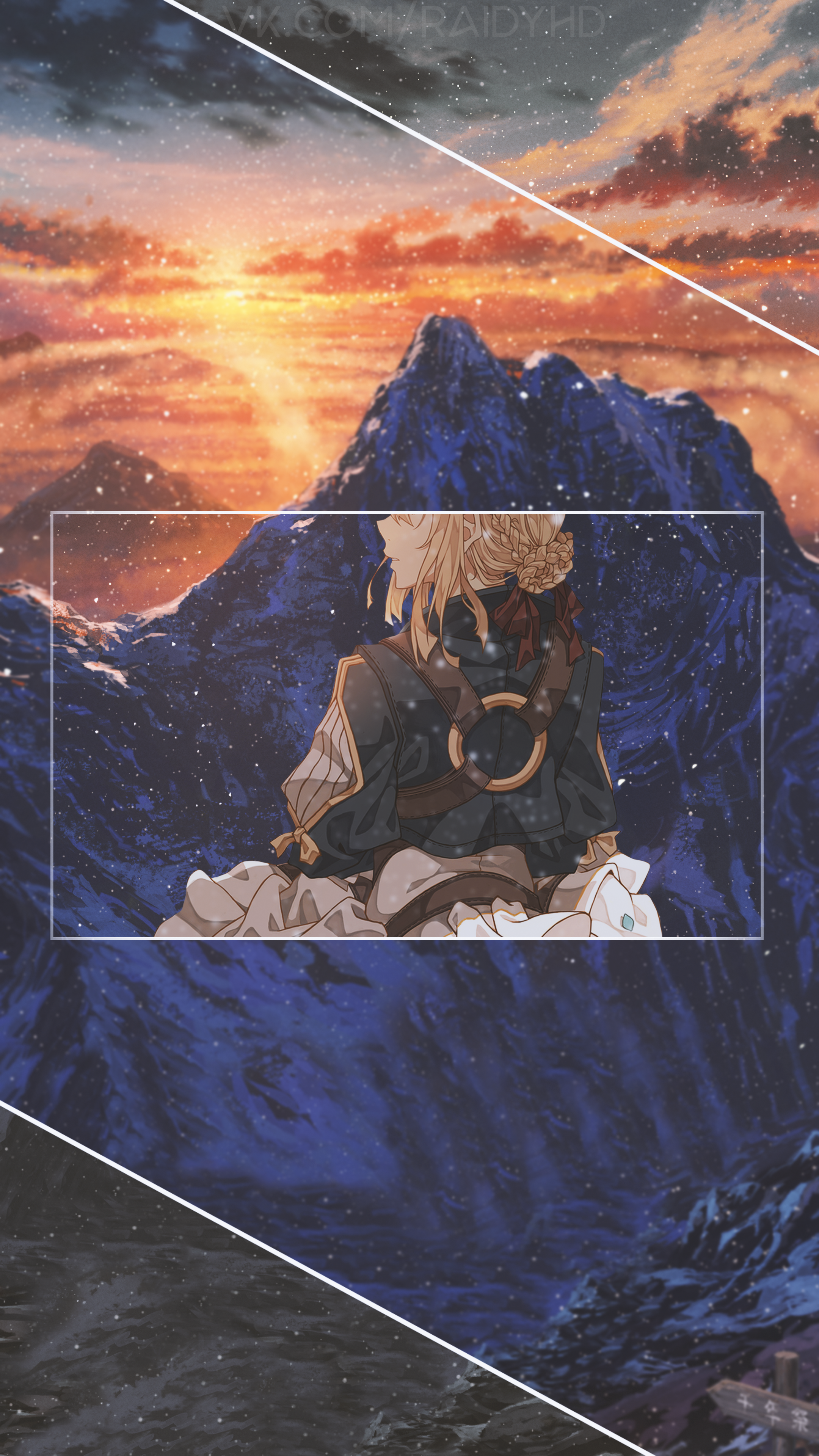 Violet Evergarden sitting in mountains at sunset HD Phone Wallpaper