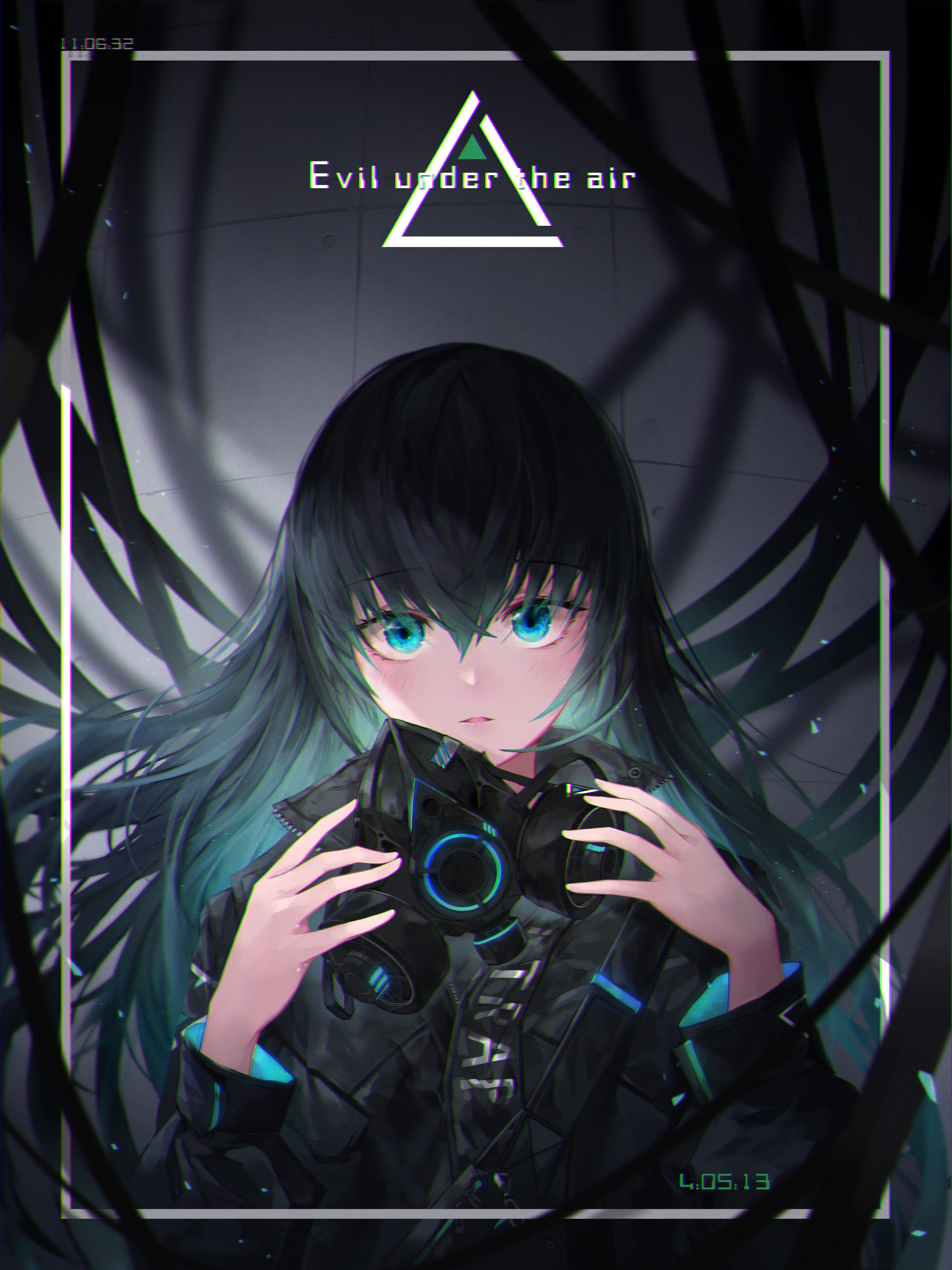Anime girl with headphones and text HD Phone Wallpaper
