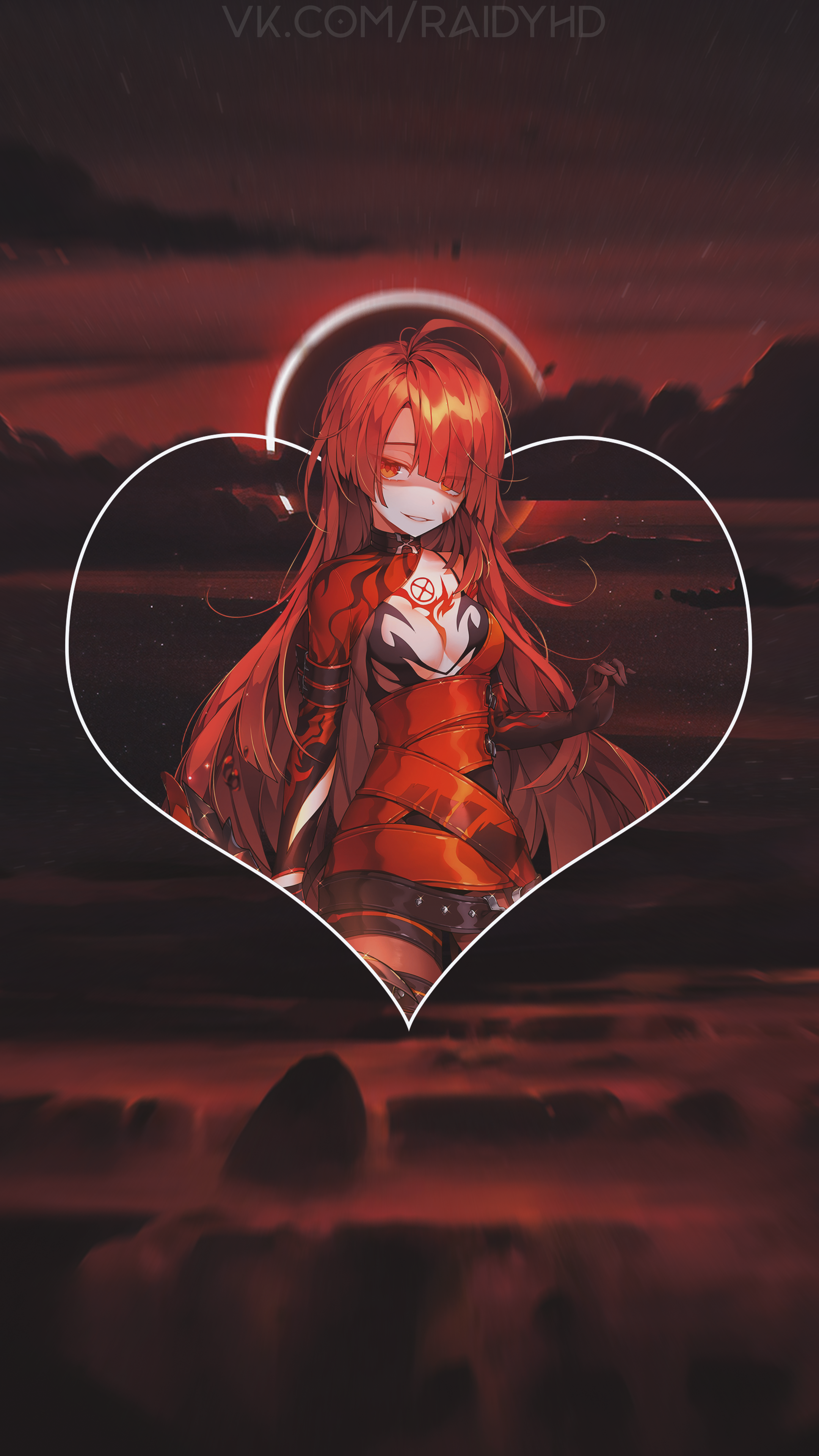 Anime girl with red hair in a heart frame HD Phone Wallpaper