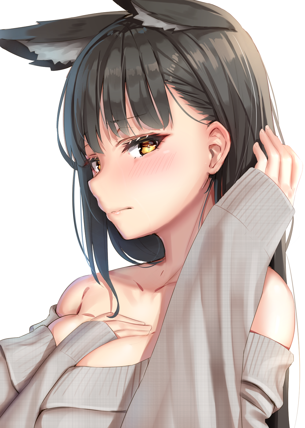 Anime girl with animal ears wearing a sweater HD Phone Wallpaper