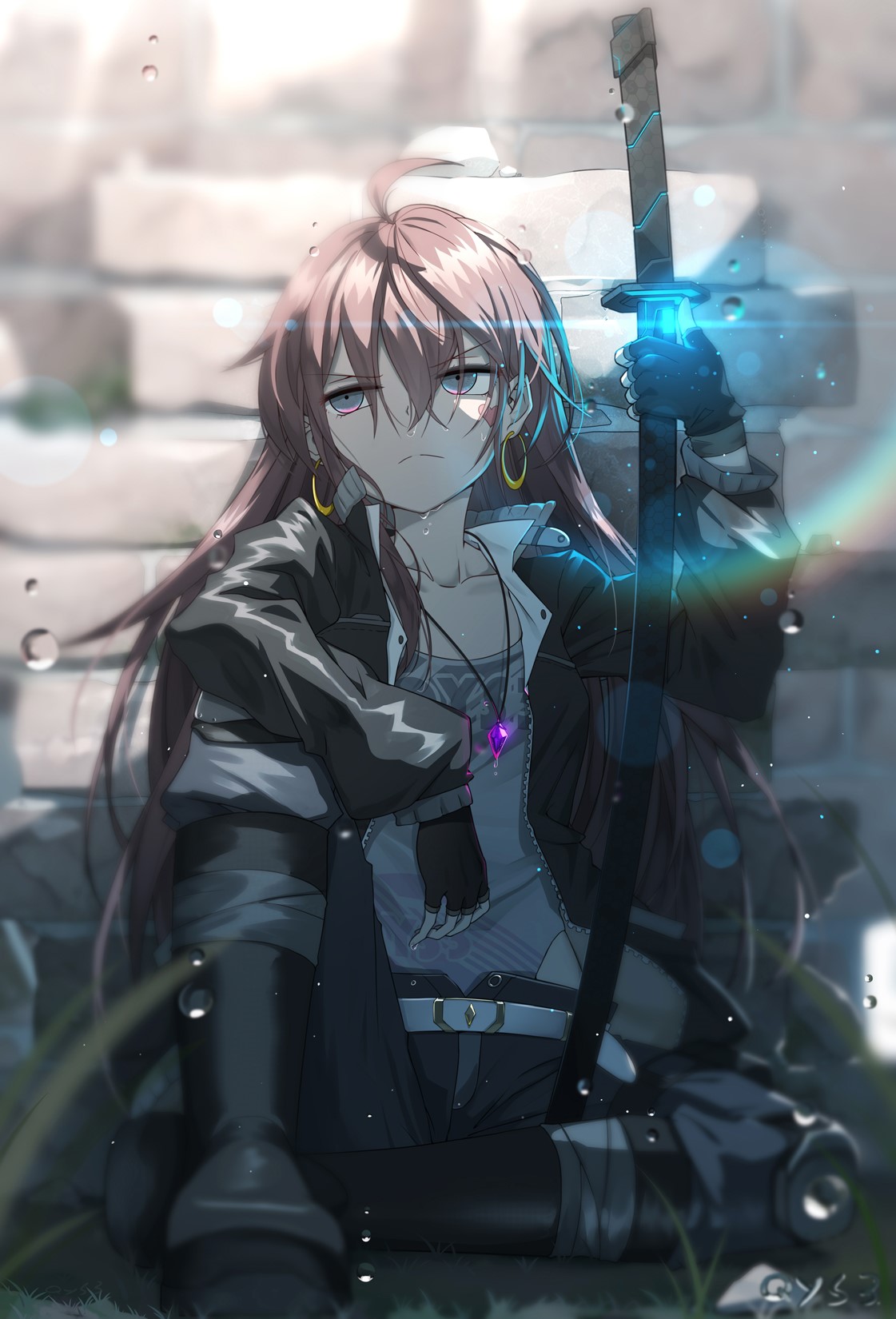 Anime girl with pink hair holding a sword HD Phone Wallpaper