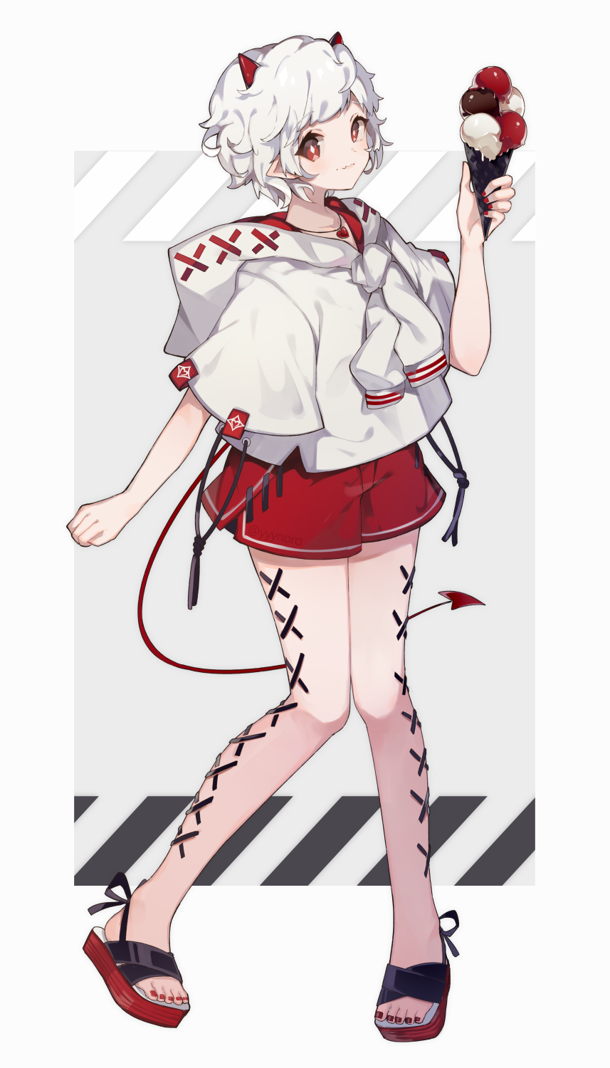 Anime girl with white hair holding ice cream HD Phone Wallpaper