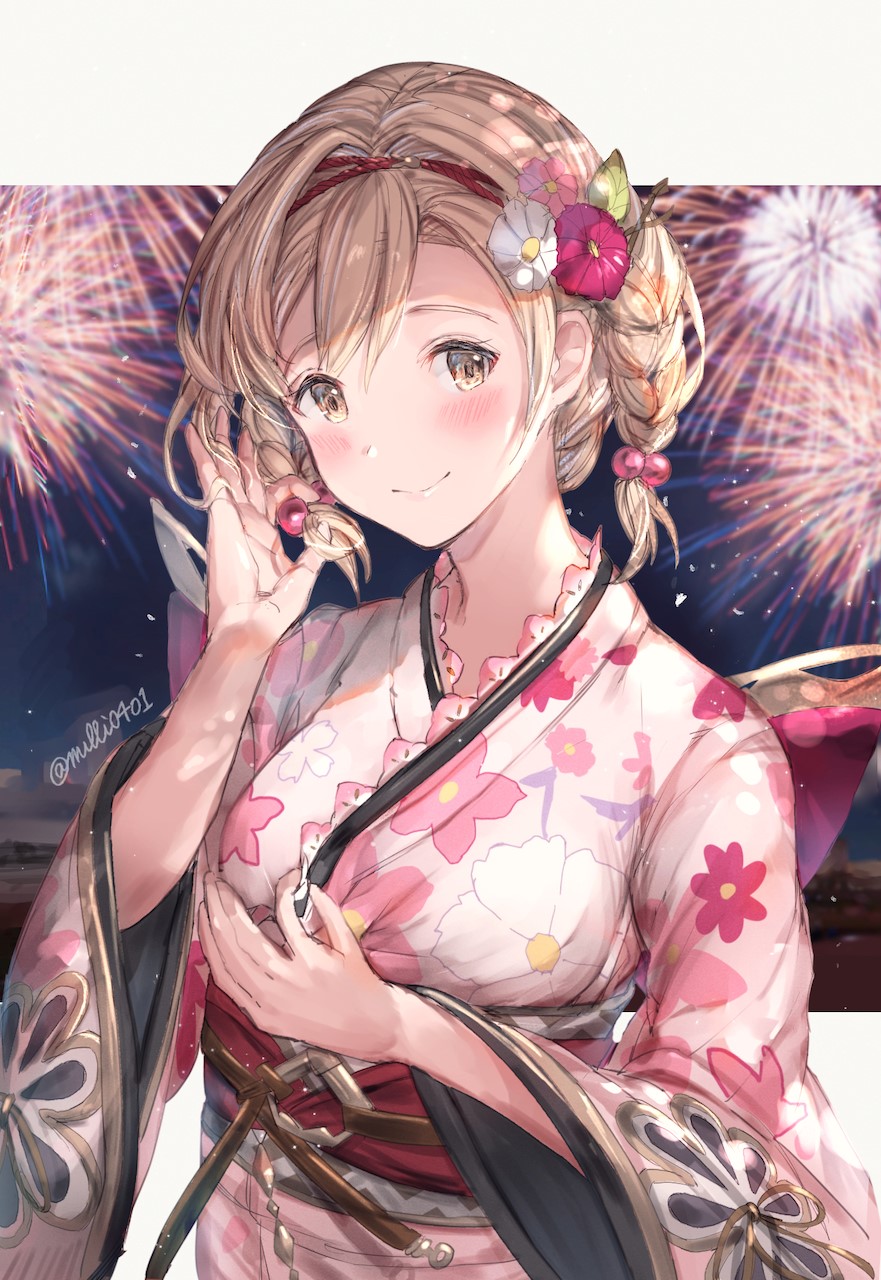 Djeeta from Granblue Fantasy in a Yukata HD Phone Wallpaper
