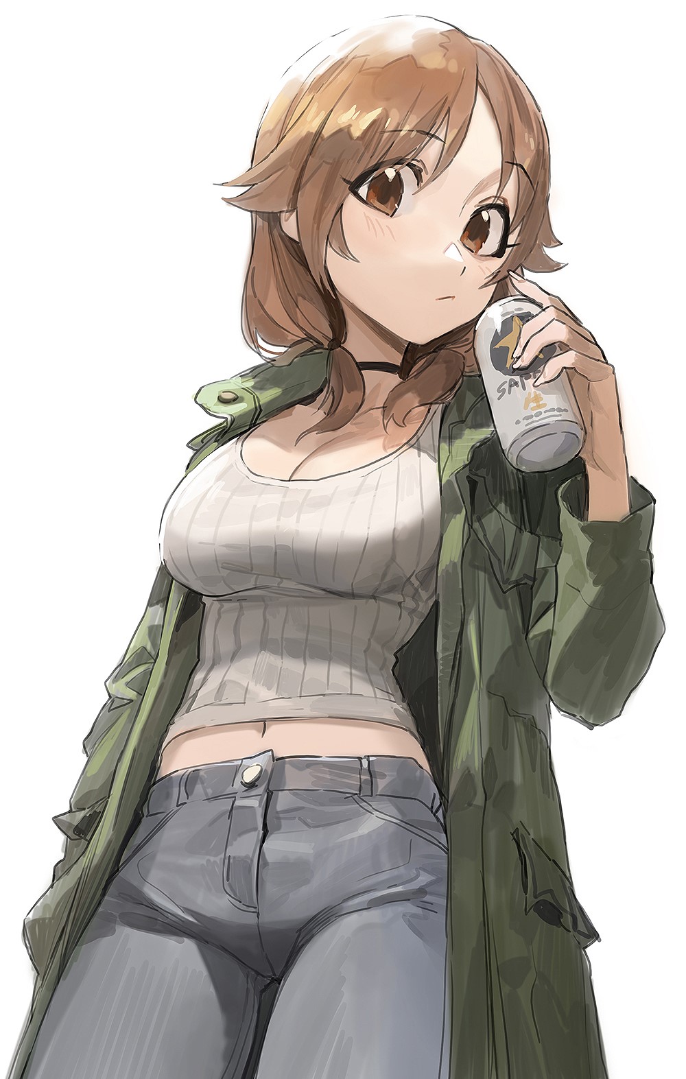 Anime girl holding a can of drink HD Phone Wallpaper