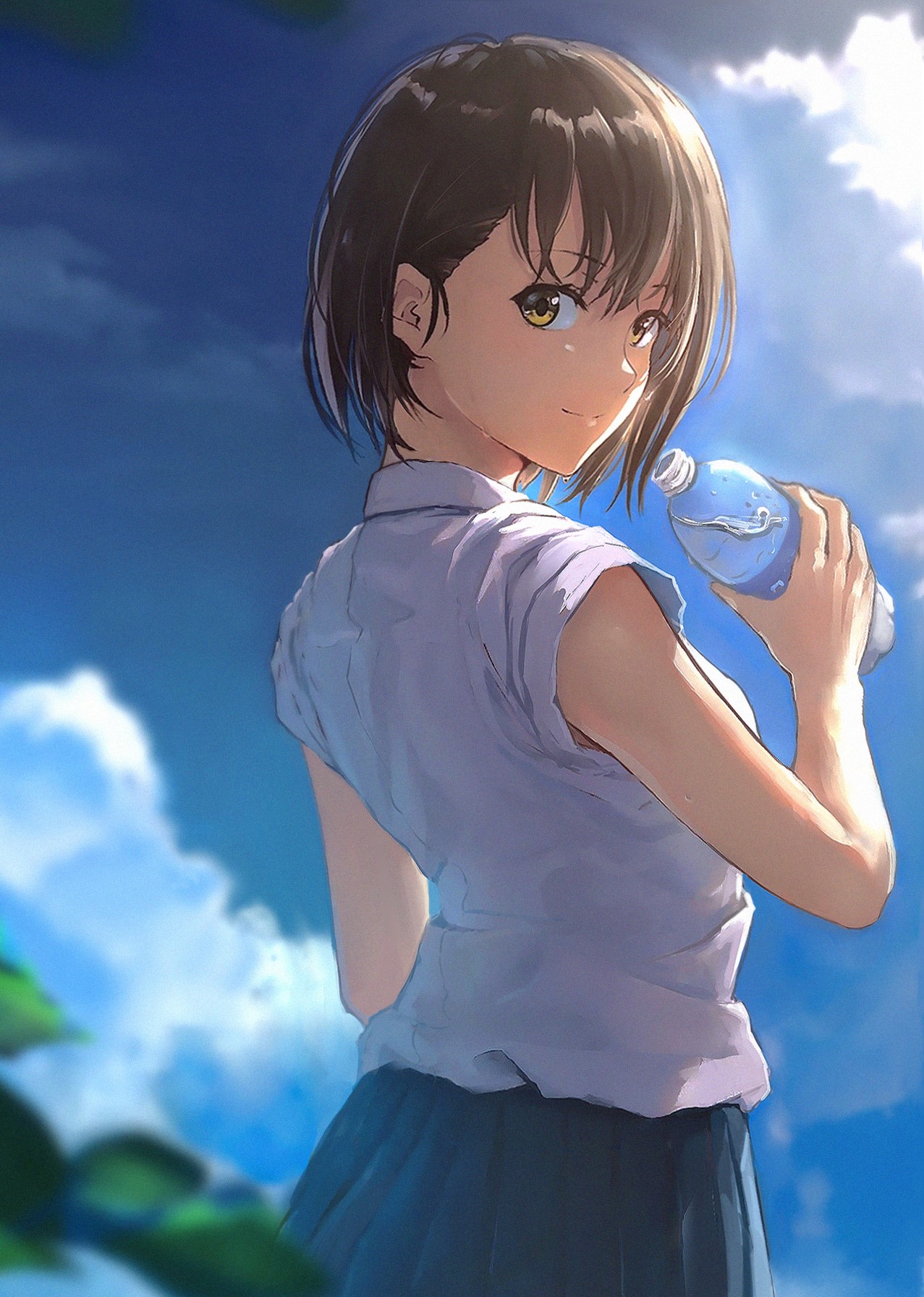 Anime girl holding a water bottle HD Phone Wallpaper