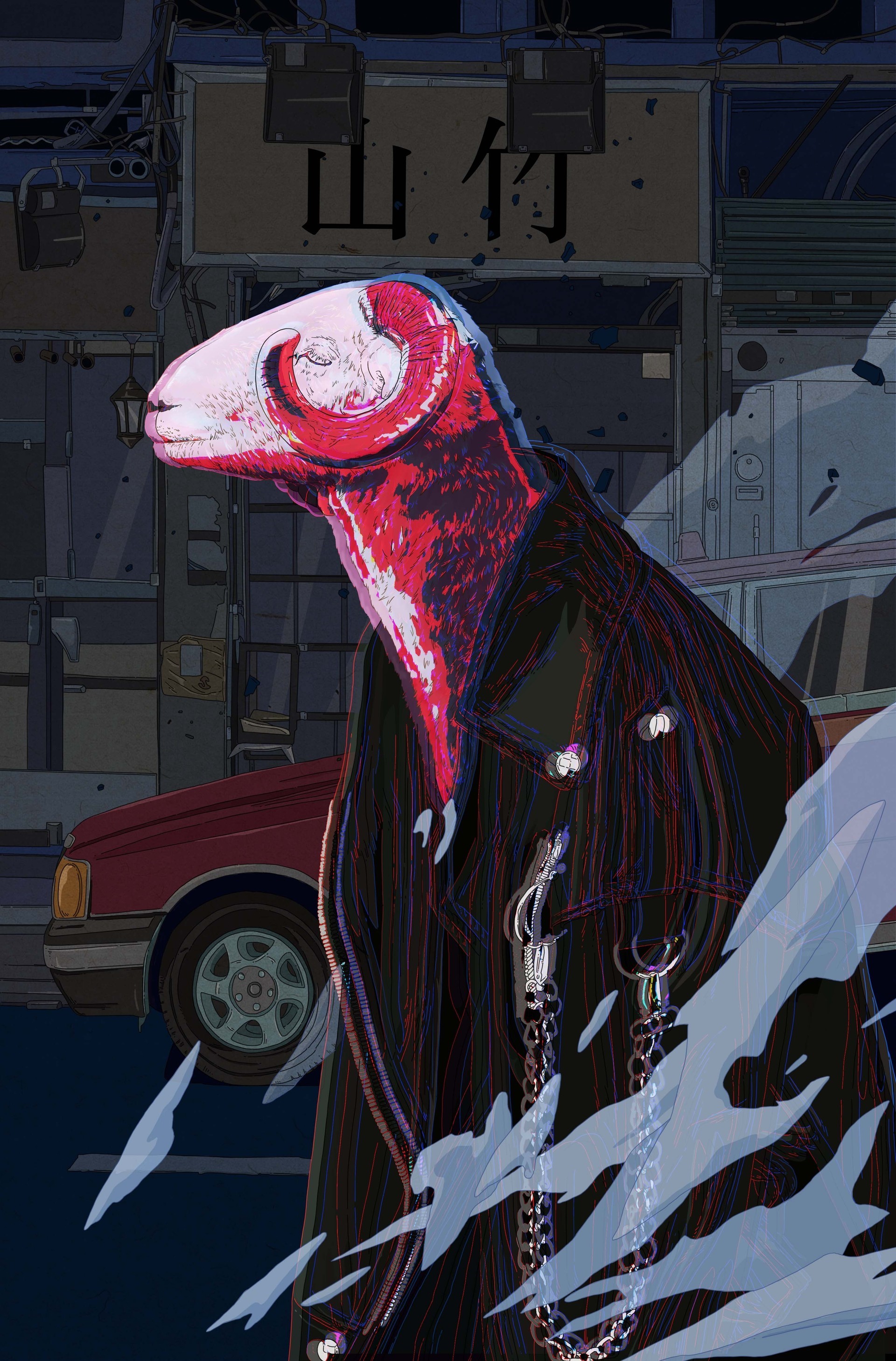 Cyberpunk ram in a trench coat with chains HD Phone Wallpaper