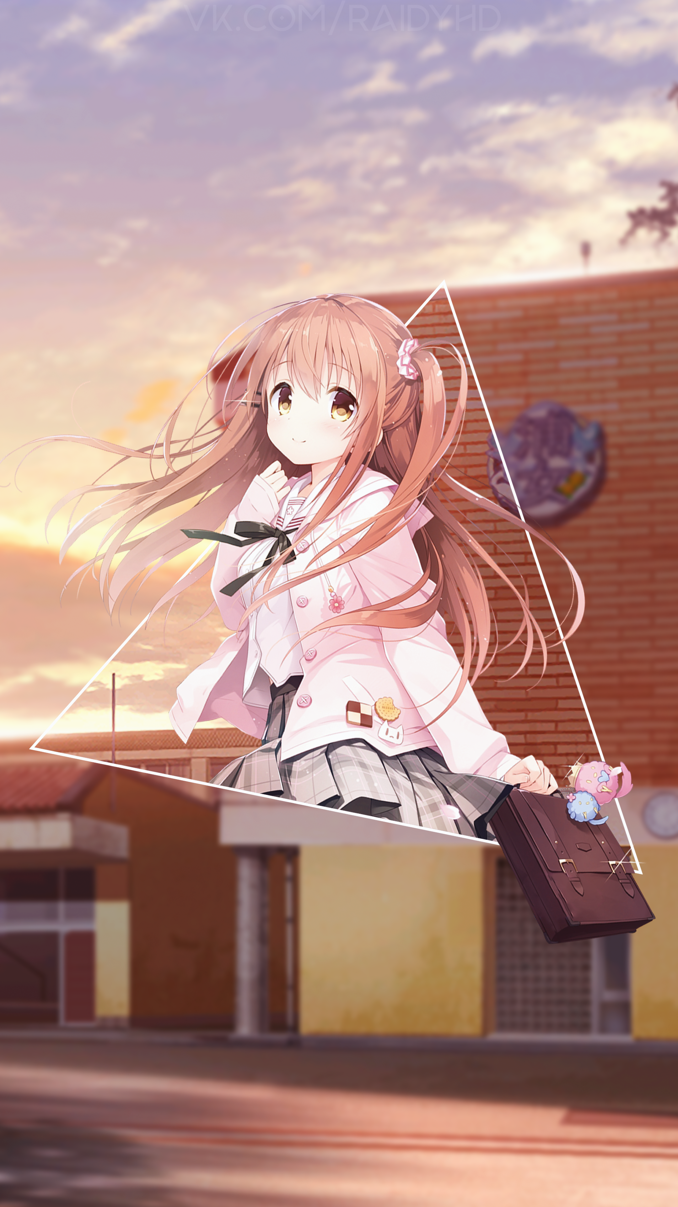 Anime girl in school uniform with a briefcase HD Phone Wallpaper