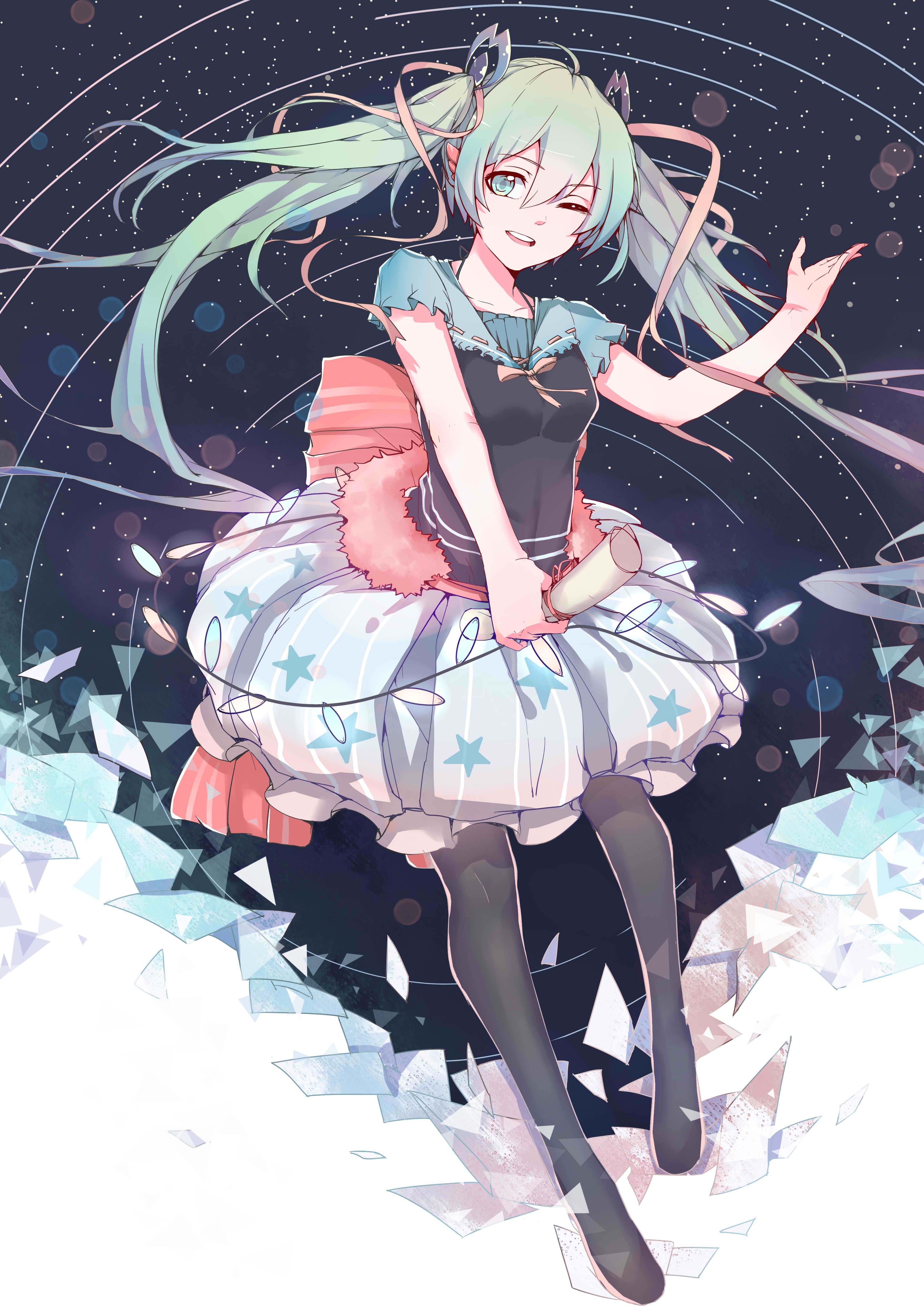 Hatsune Miku anime girl with starry background HD Phone Wallpaper