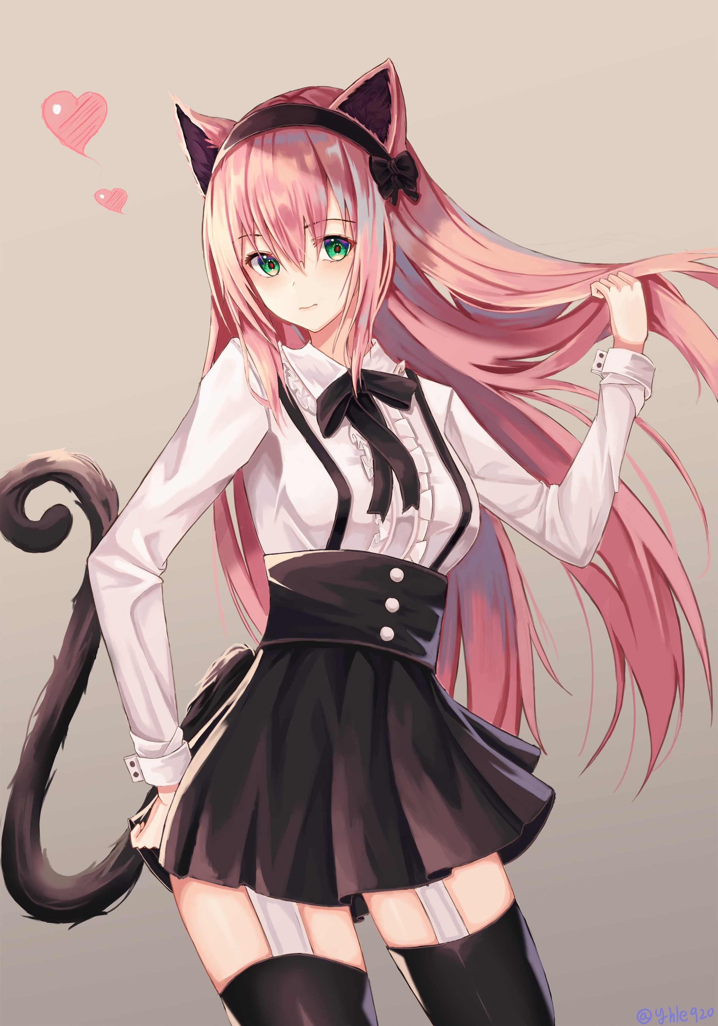 Anime girl with pink hair and cat ears HD Phone Wallpaper
