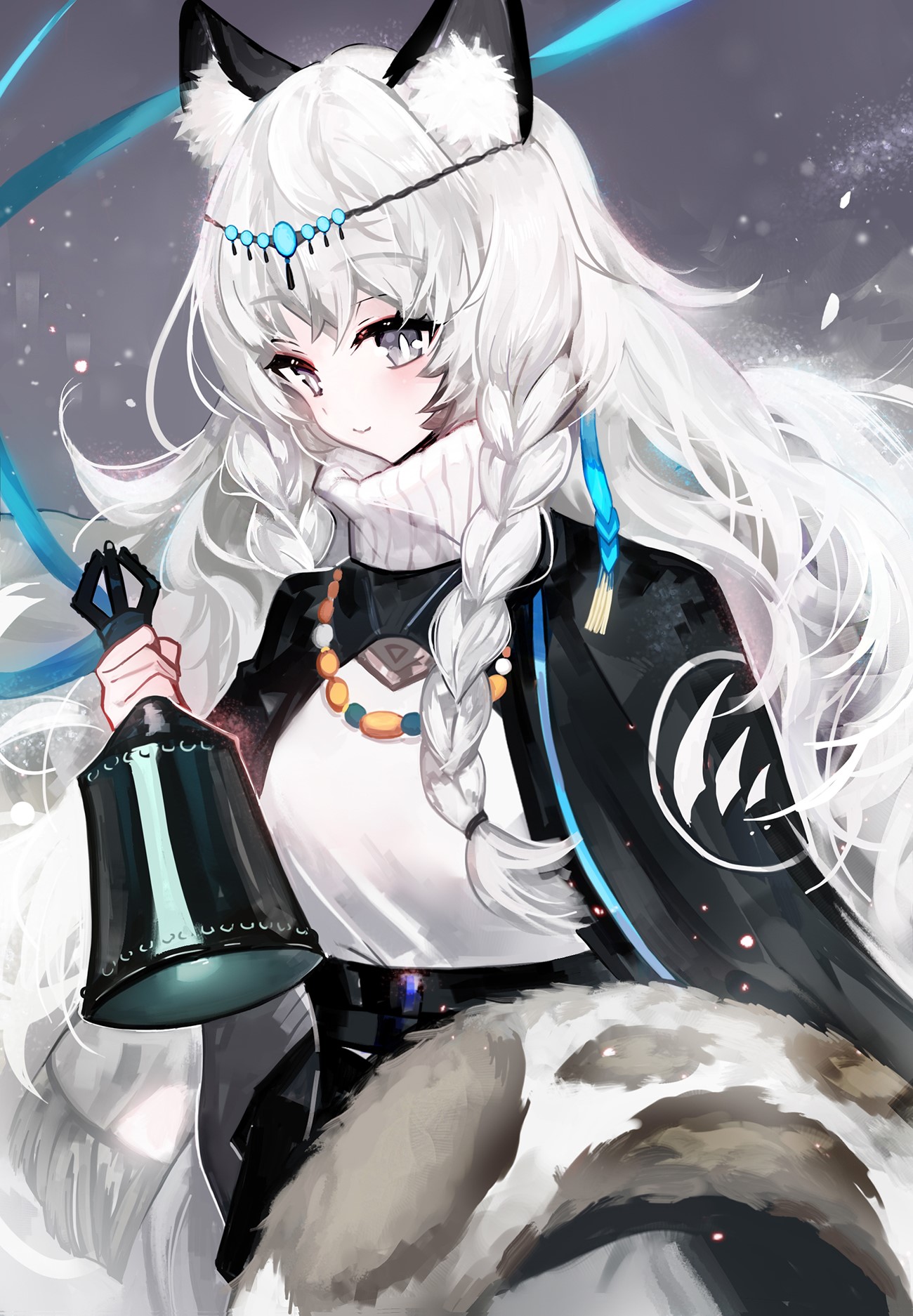 Pramanix from Arknights holding a bell HD Phone Wallpaper
