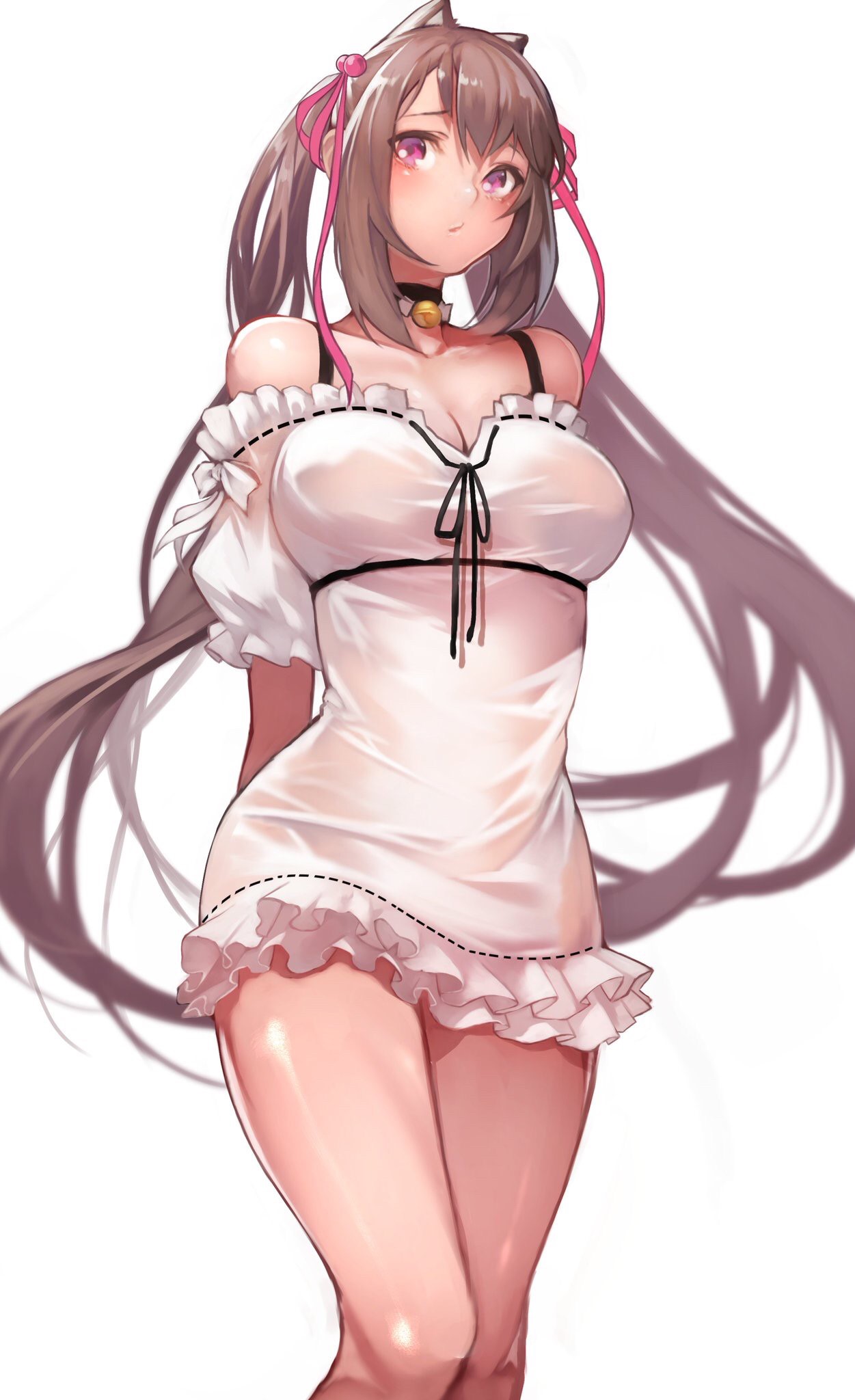 Anime girl with cat ears and tail HD Phone Wallpaper